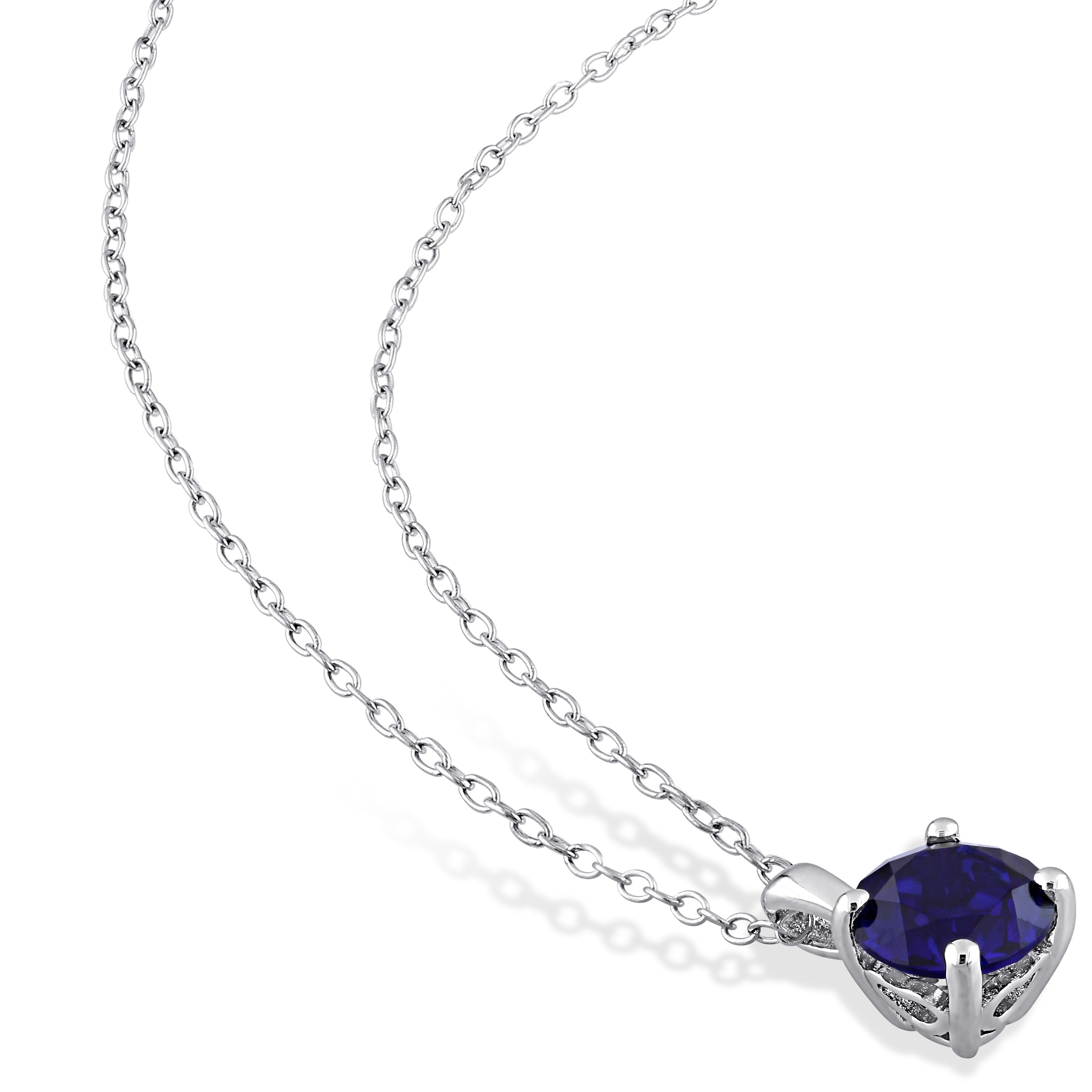 Miadora Created Blue Sapphire Solitaire Birthstone Necklace in Sterling Silver