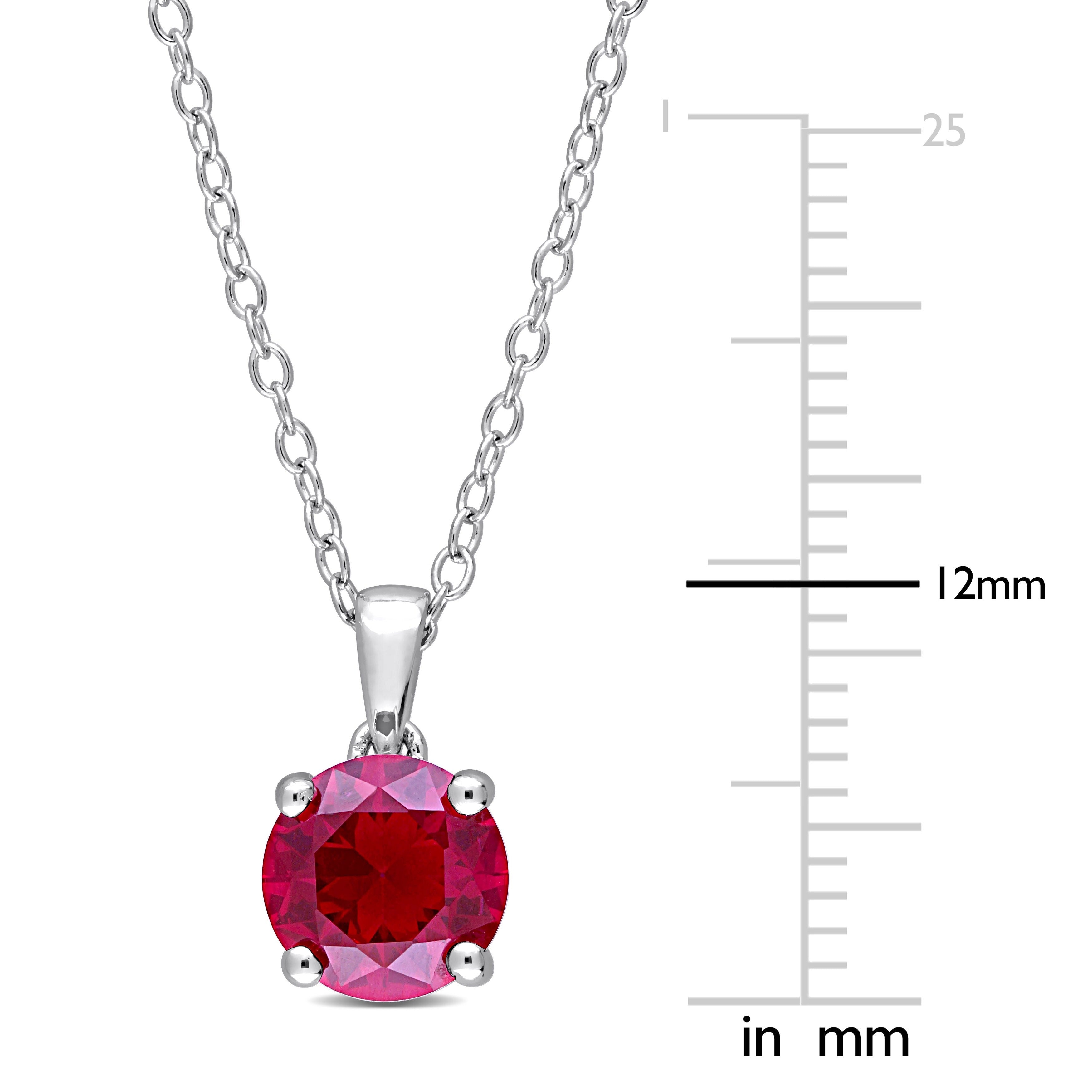 Miadora Created Ruby Solitaire Birthstone Necklace in Sterling Silver