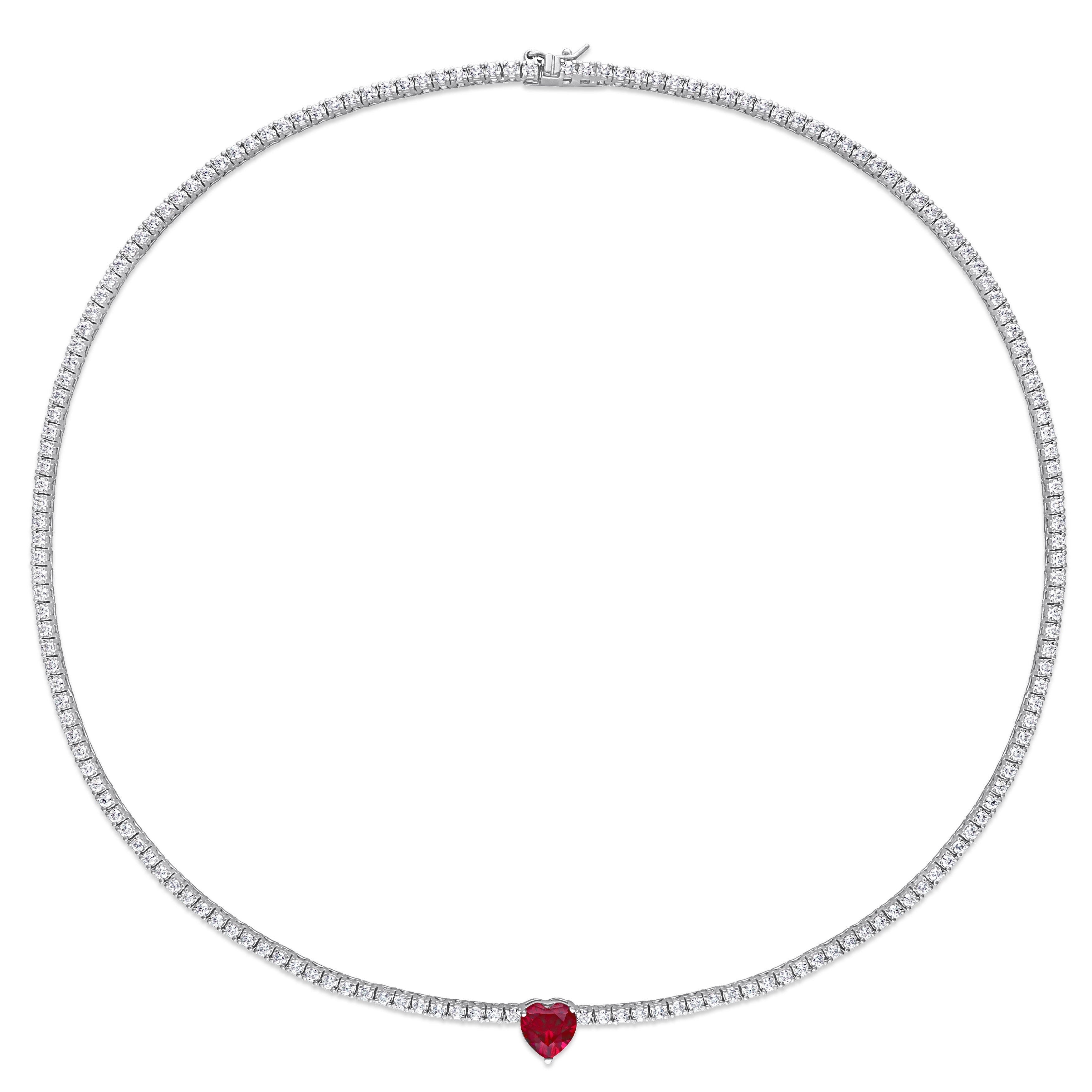 Miadora Created Ruby and Created White Sapphire Heart Necklace in Sterling Silver