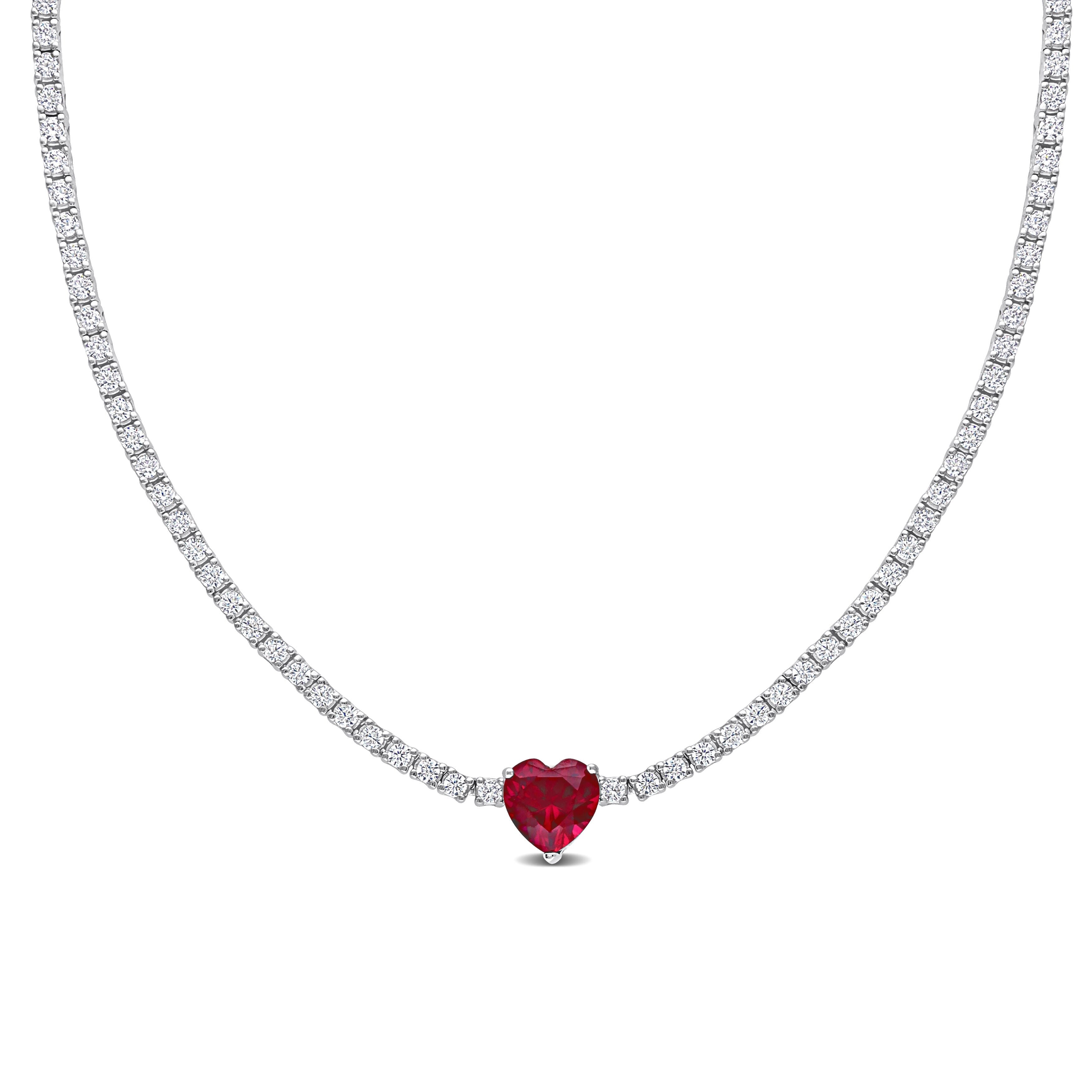 Miadora Created Ruby and Created White Sapphire Heart Necklace in Sterling Silver