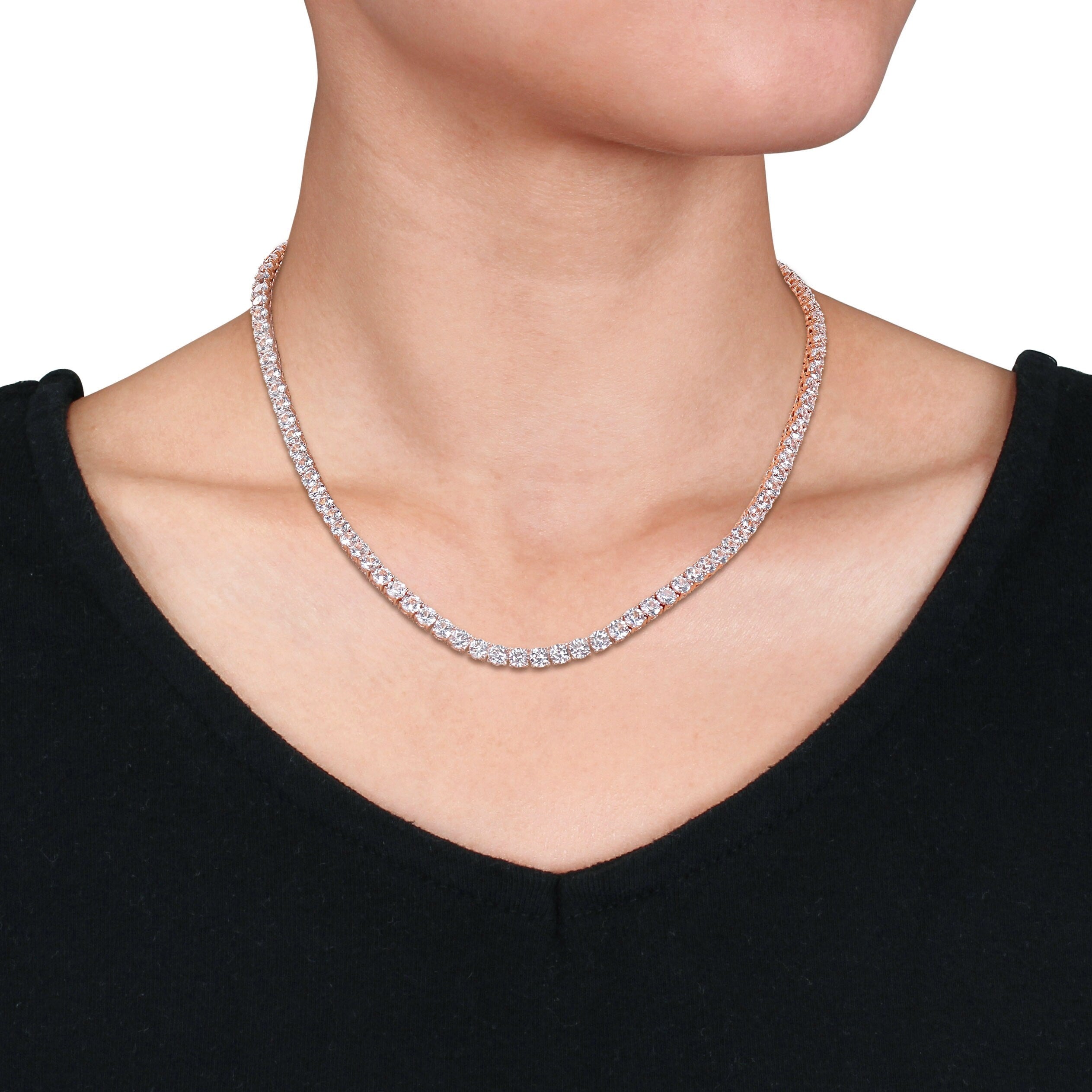 Miadora Created White Sapphire Classic Tennis Necklace in Rose Plated Sterling Silver