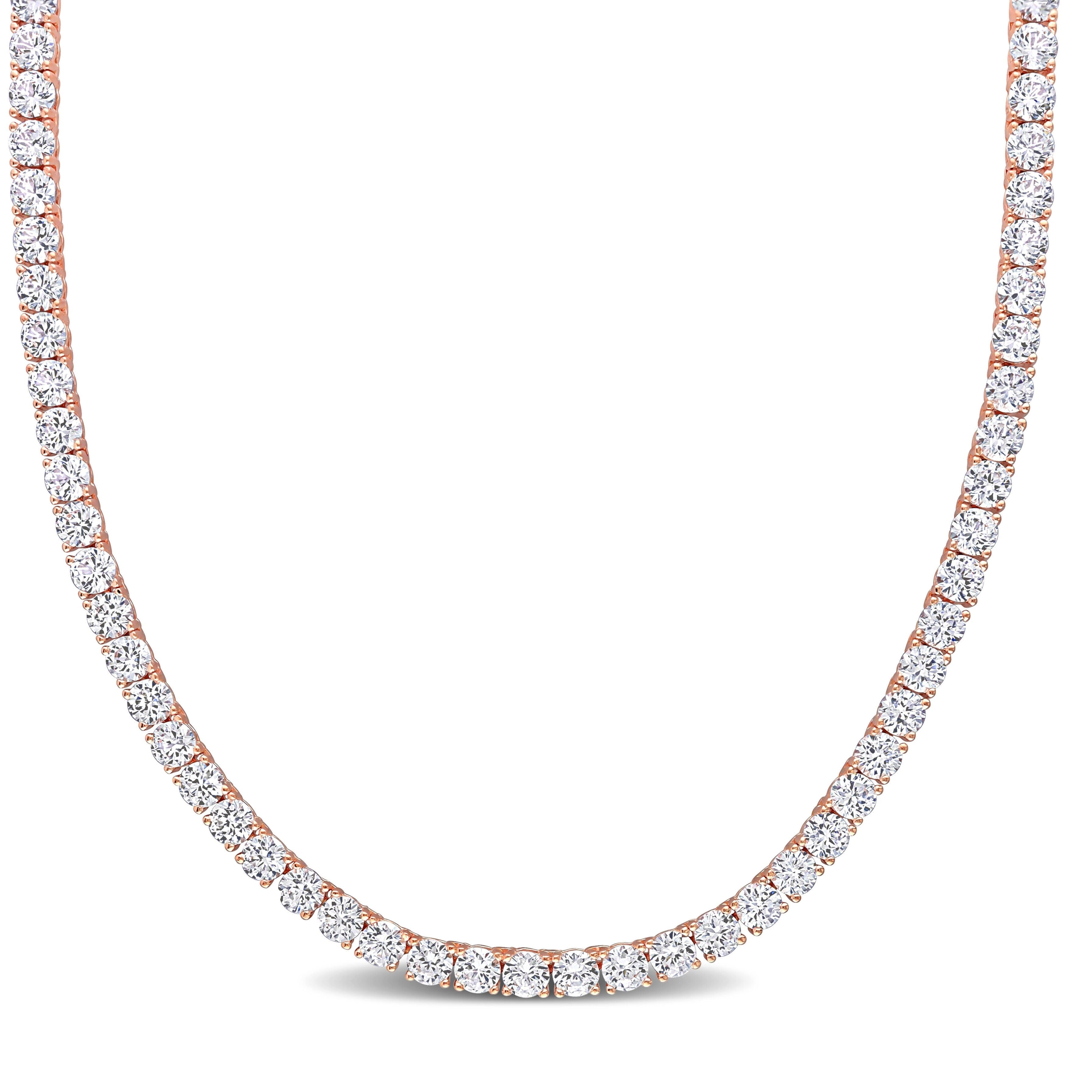 Miadora Created White Sapphire Classic Tennis Necklace in Rose Plated Sterling Silver