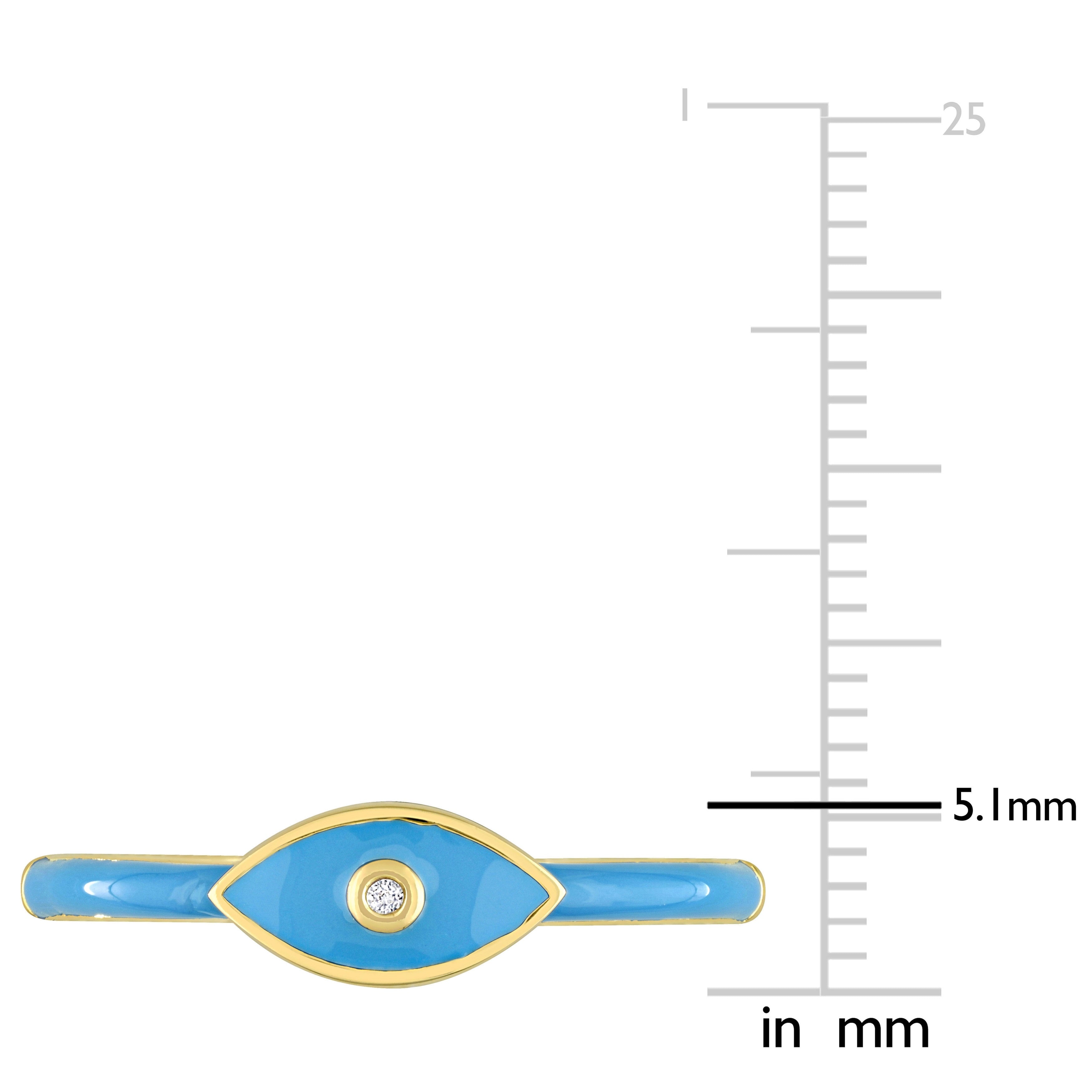 Miadora Created White Sapphire Evil Eye Enamel Ring in Yellow Plated Sterling Silver