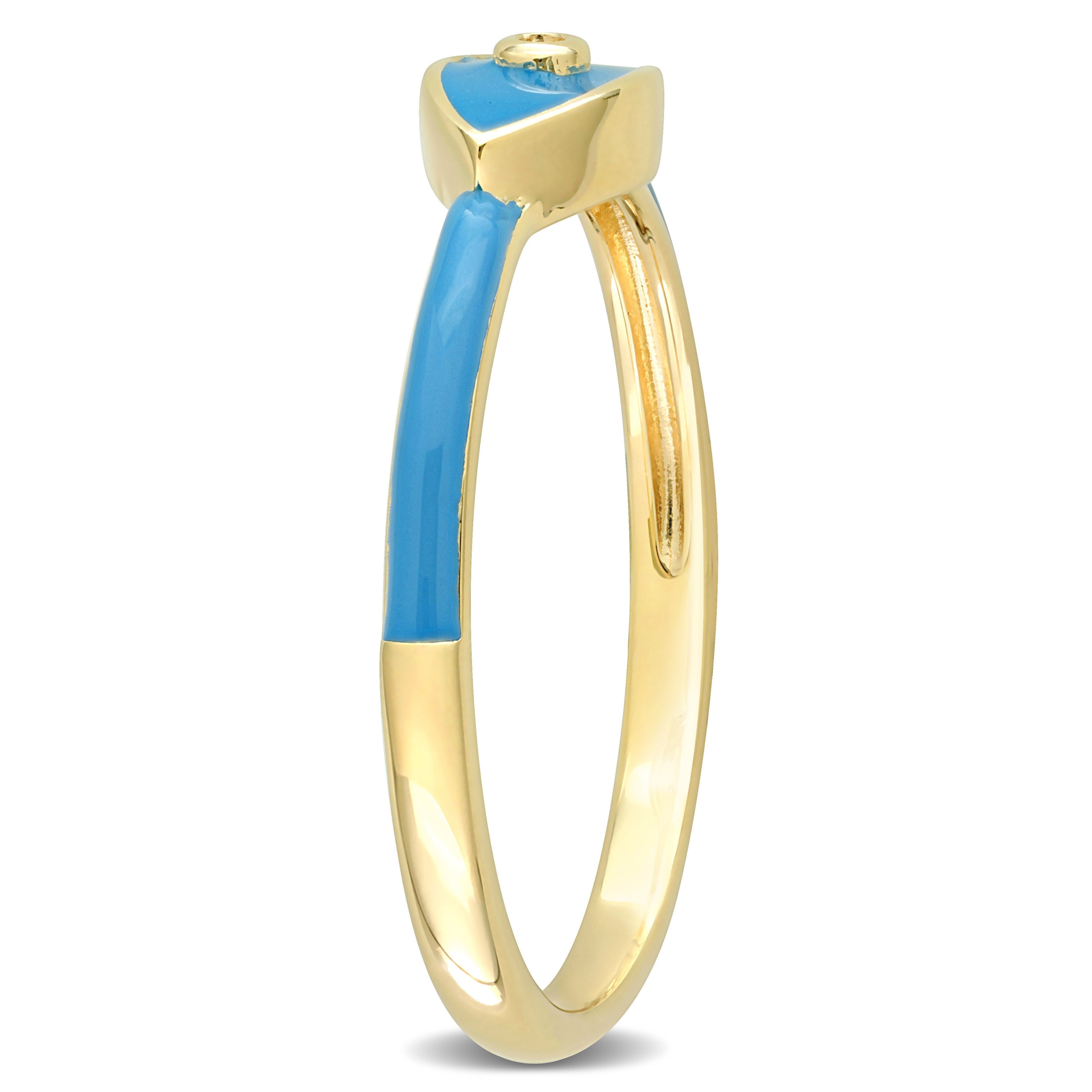 Miadora Created White Sapphire Evil Eye Enamel Ring in Yellow Plated Sterling Silver