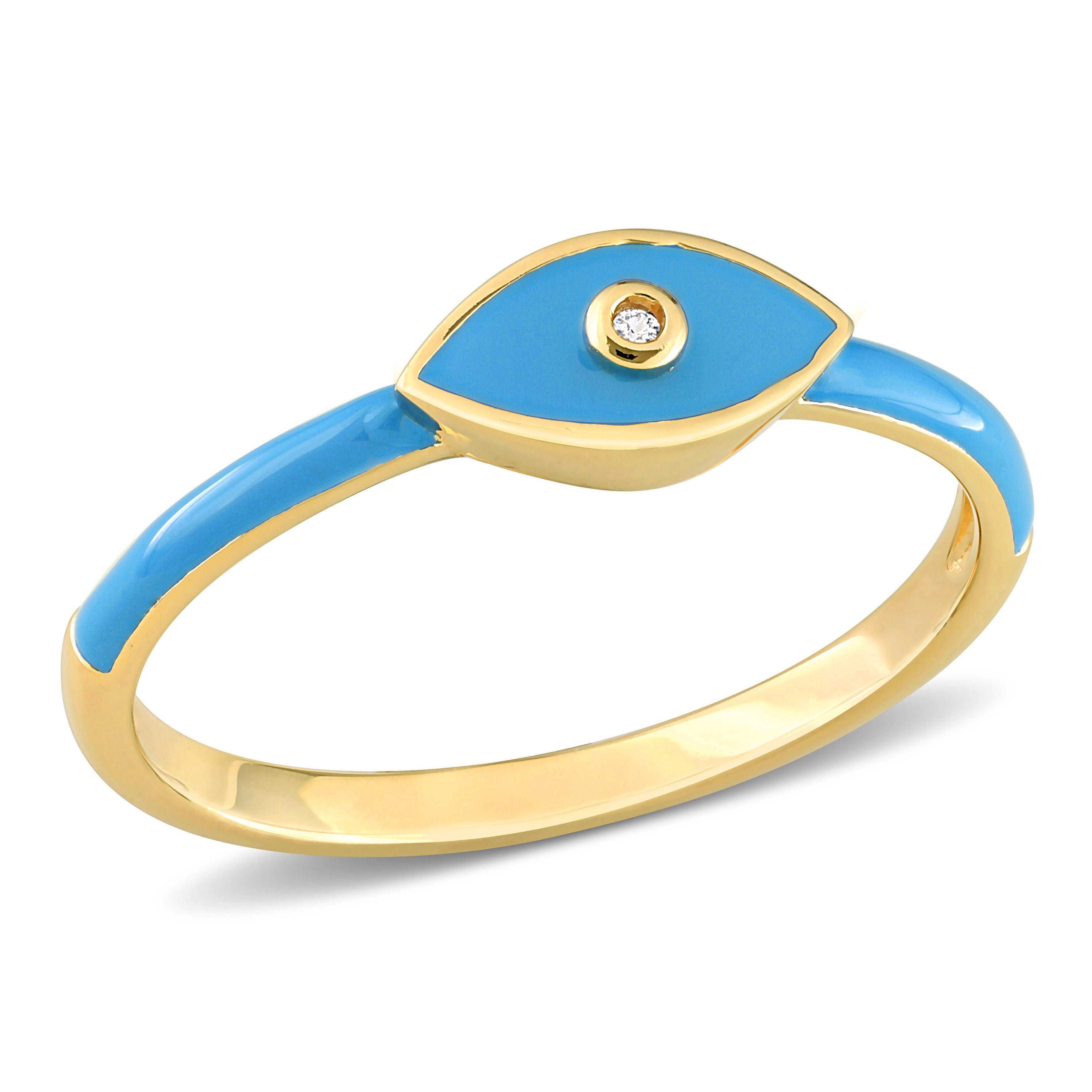 Miadora Created White Sapphire Evil Eye Enamel Ring in Yellow Plated Sterling Silver