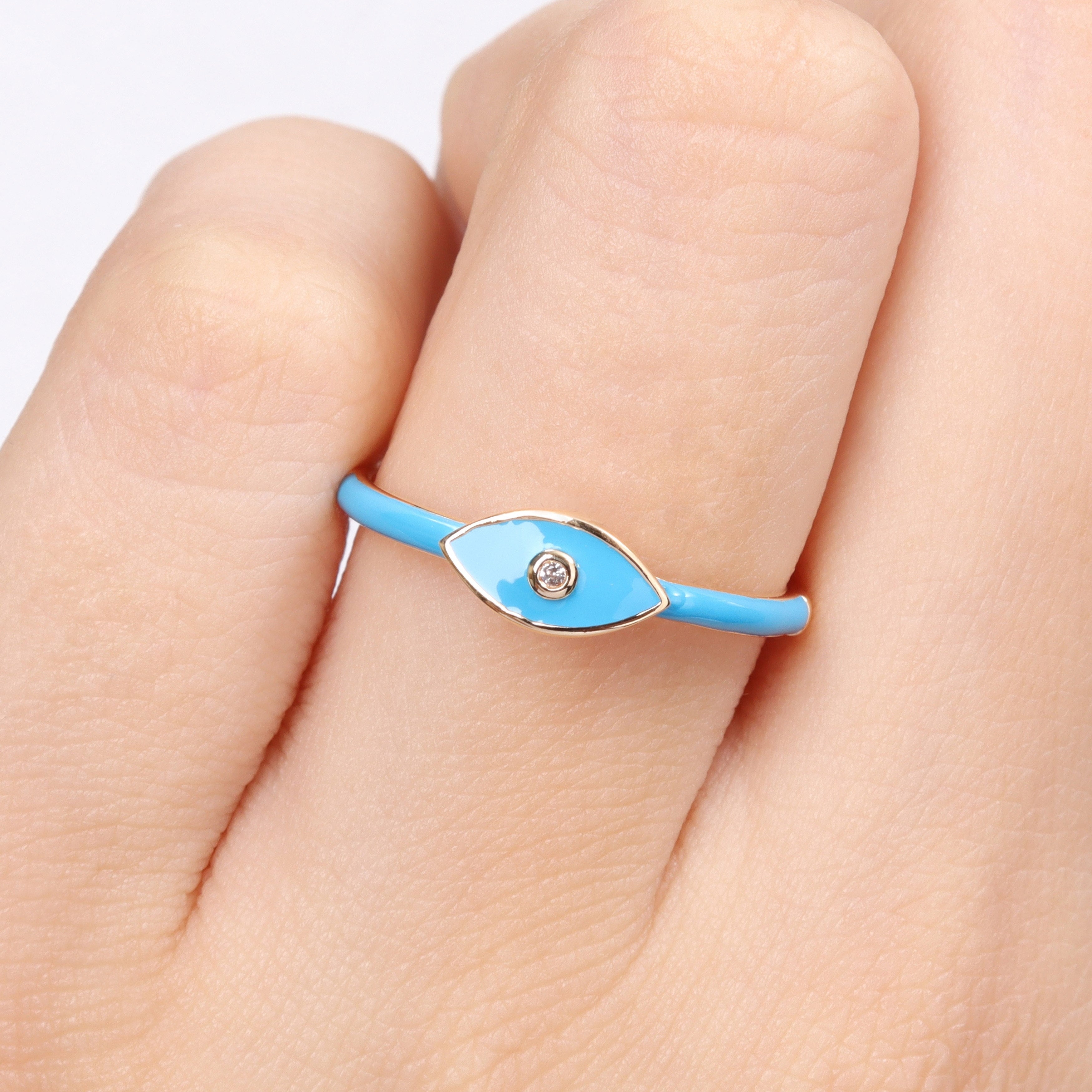 Miadora Created White Sapphire Evil Eye Enamel Ring in Yellow Plated Sterling Silver