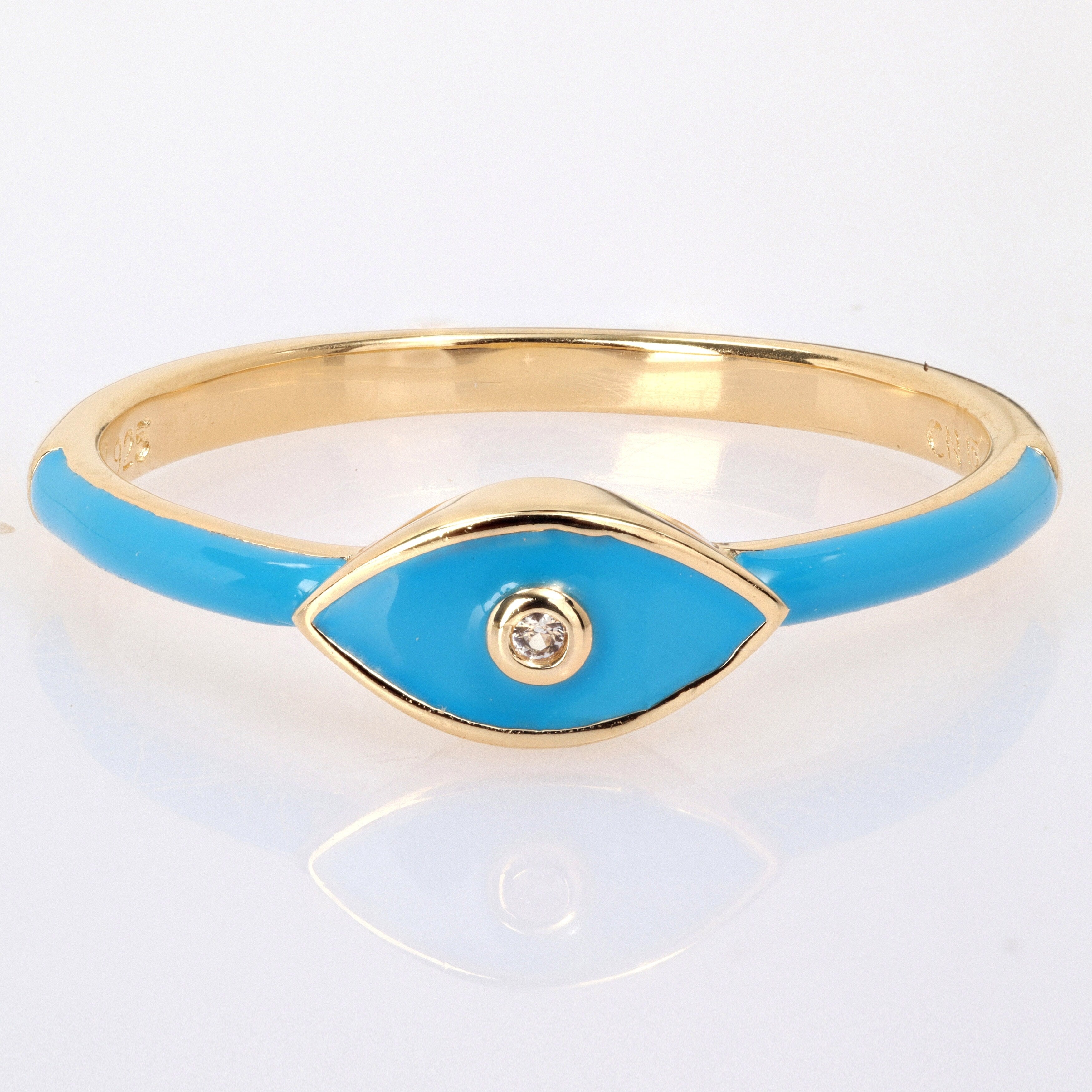 Miadora Created White Sapphire Evil Eye Enamel Ring in Yellow Plated Sterling Silver