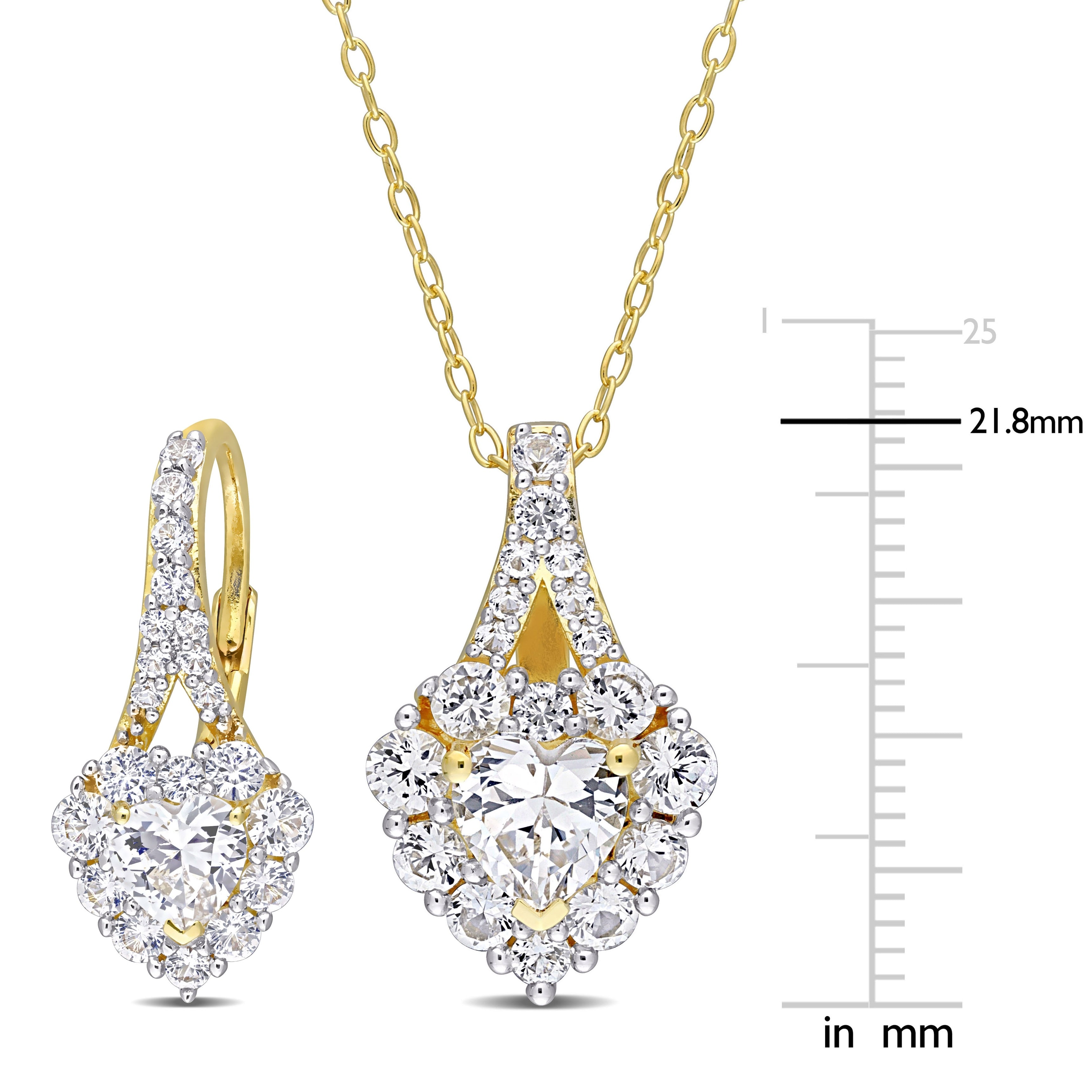 Miadora Created White Sapphire Fashion Earring & Pendant Set With Chain Yellow Silver