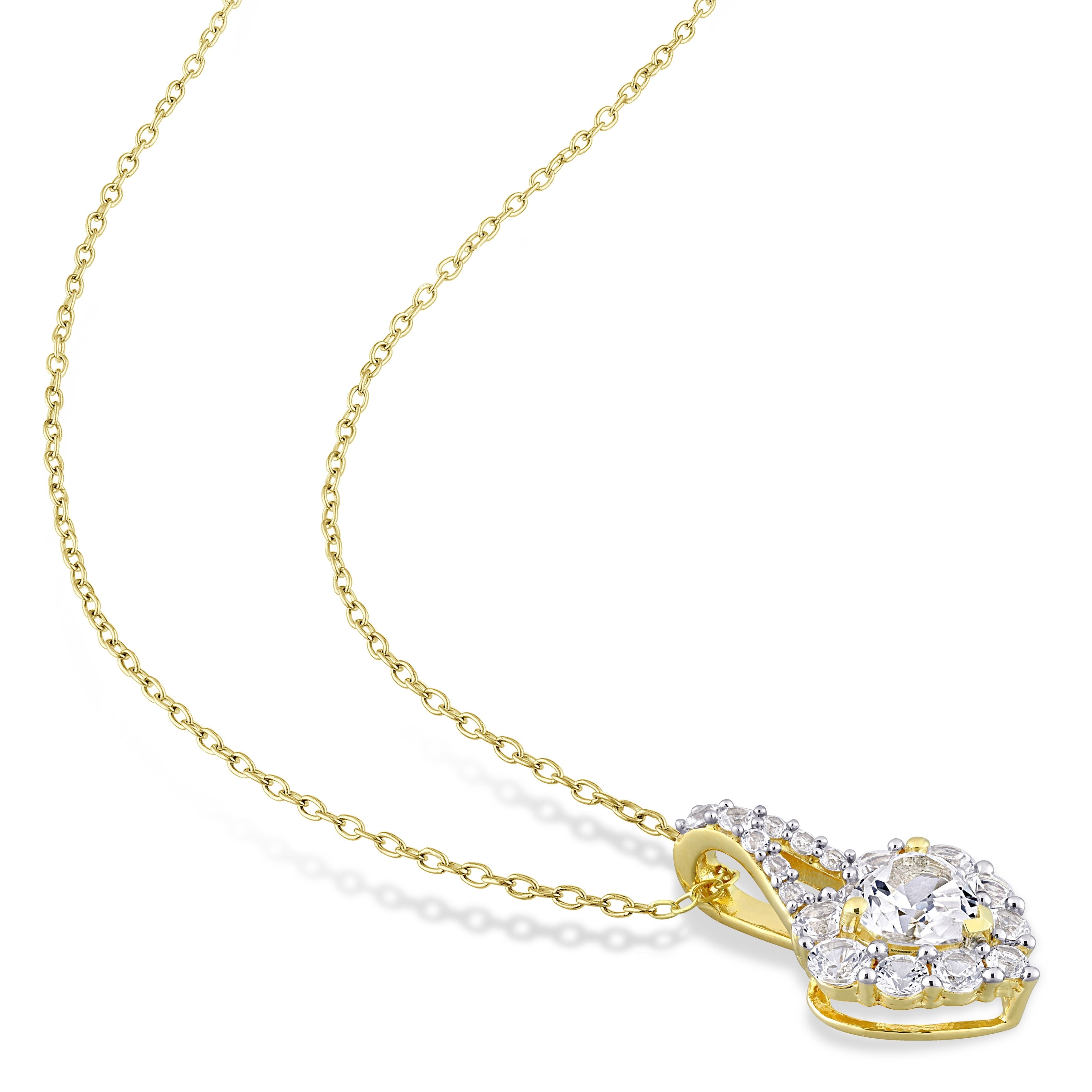 Miadora Created White Sapphire Fashion Earring & Pendant Set With Chain Yellow Silver