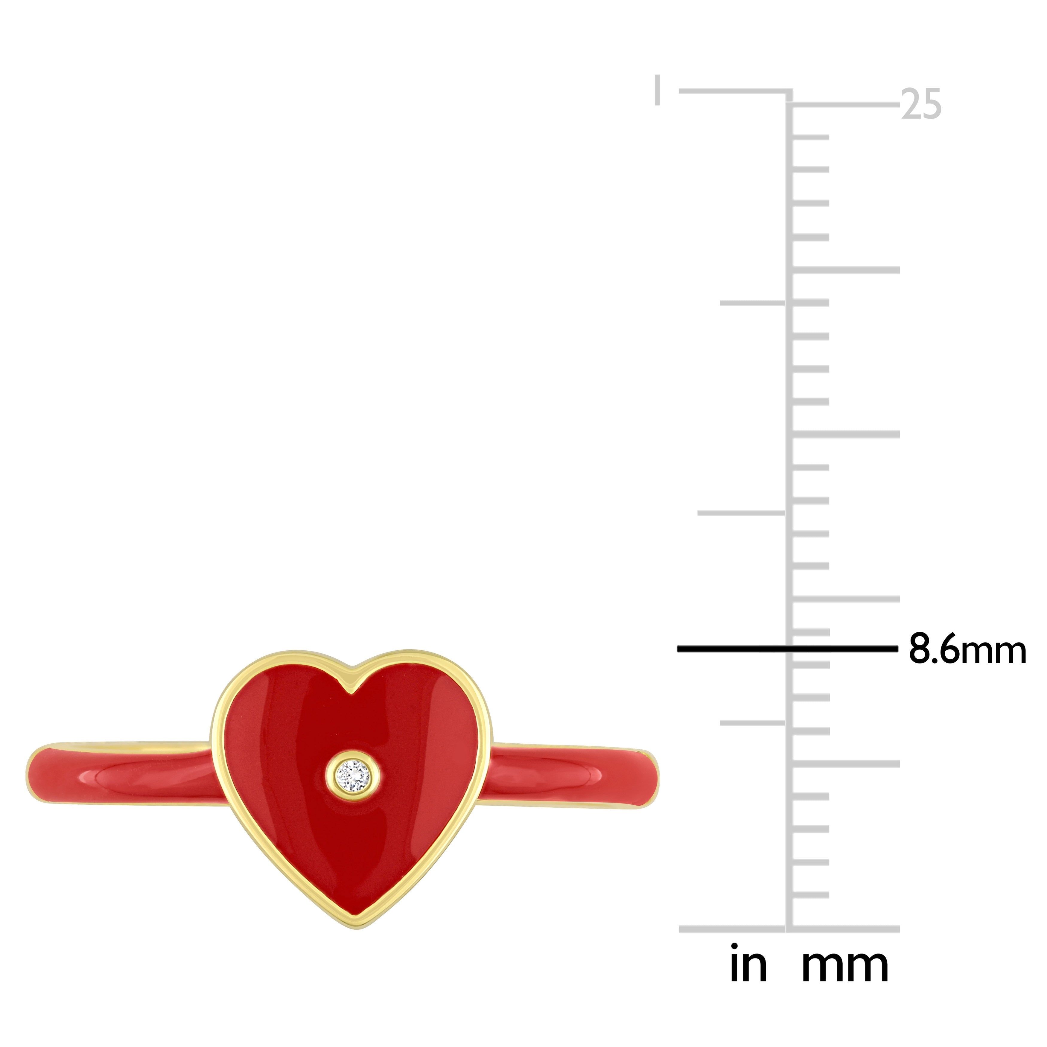 Miadora Created White Sapphire Heart Enamel Ring in Yellow Plated Sterling Silver