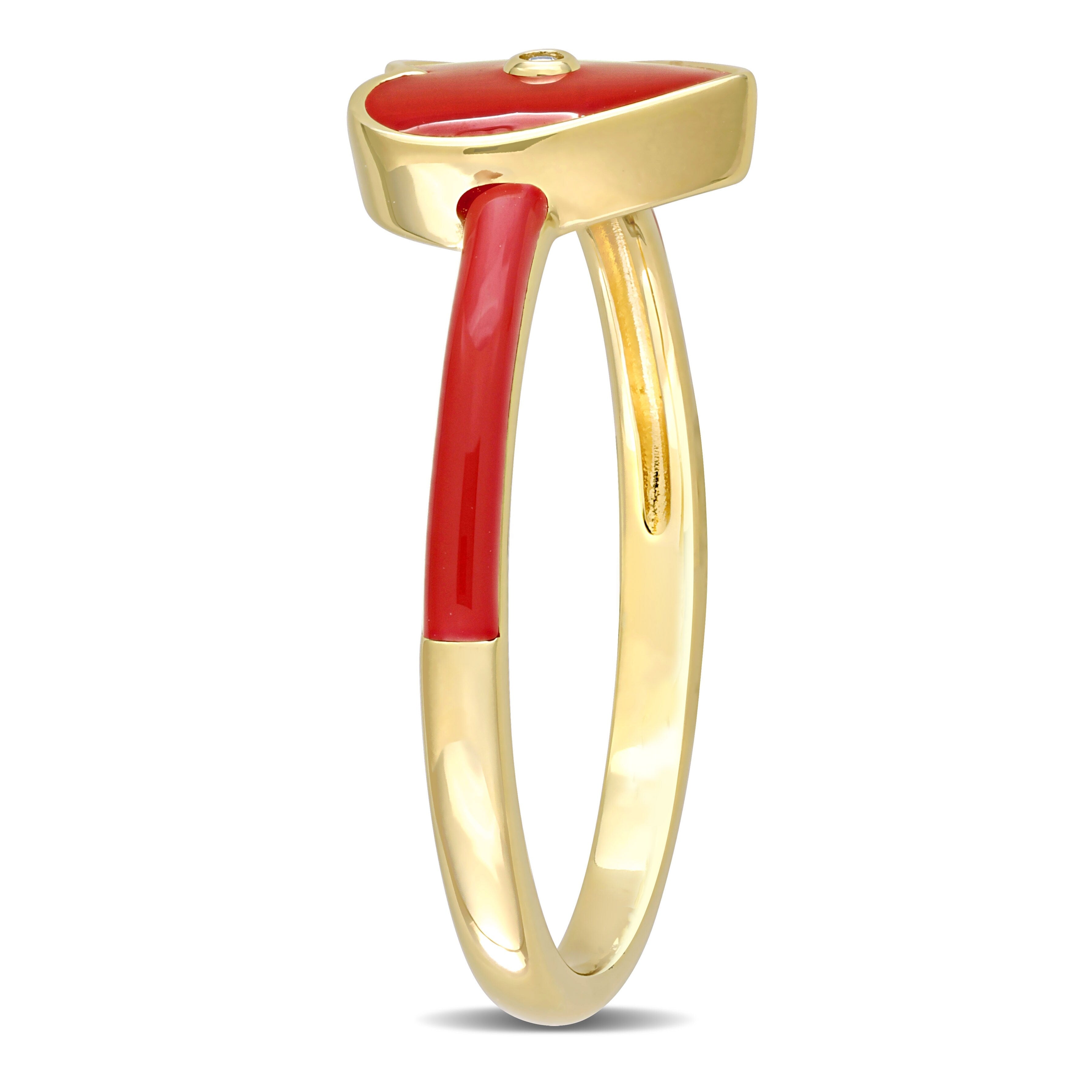 Miadora Created White Sapphire Heart Enamel Ring in Yellow Plated Sterling Silver