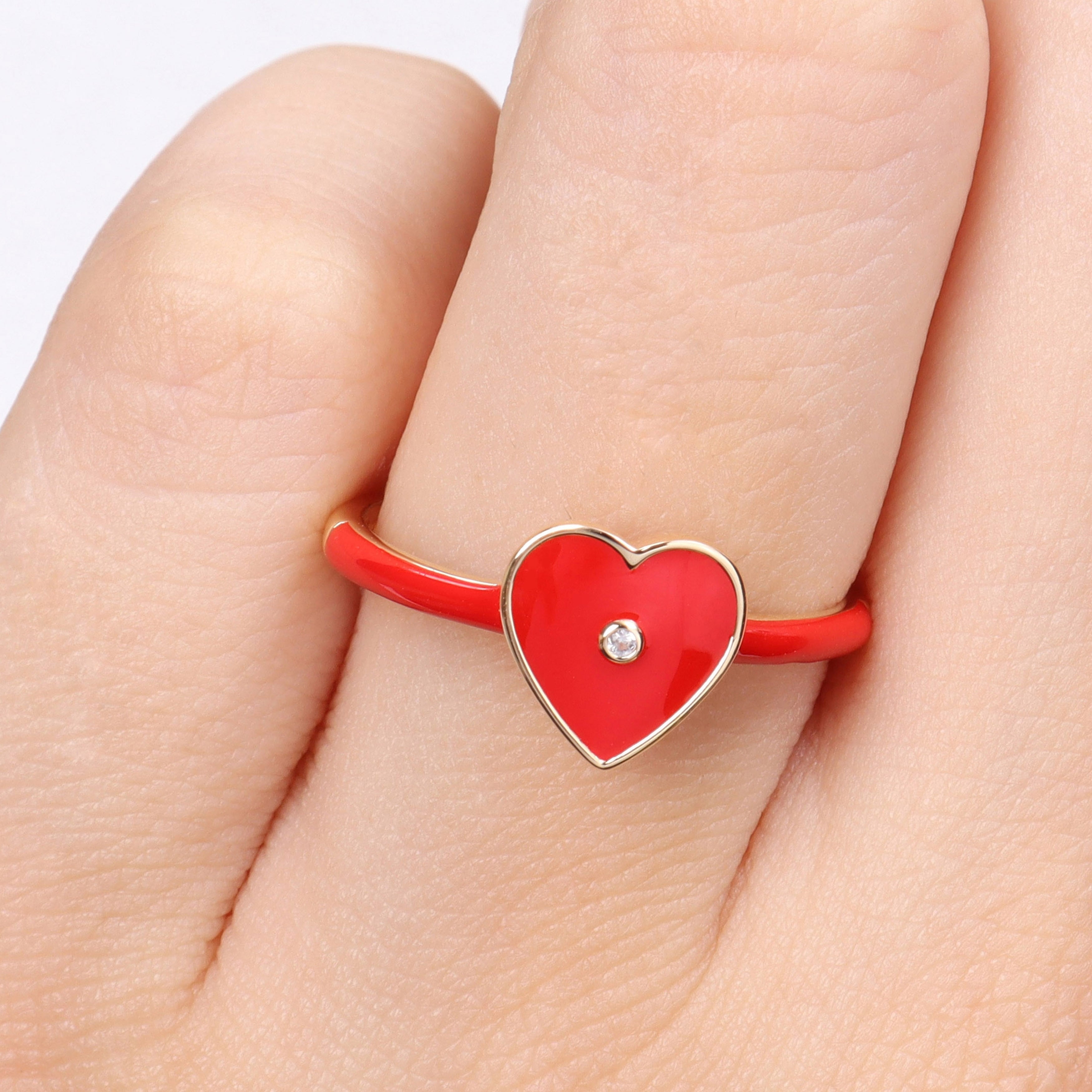 Miadora Created White Sapphire Heart Enamel Ring in Yellow Plated Sterling Silver