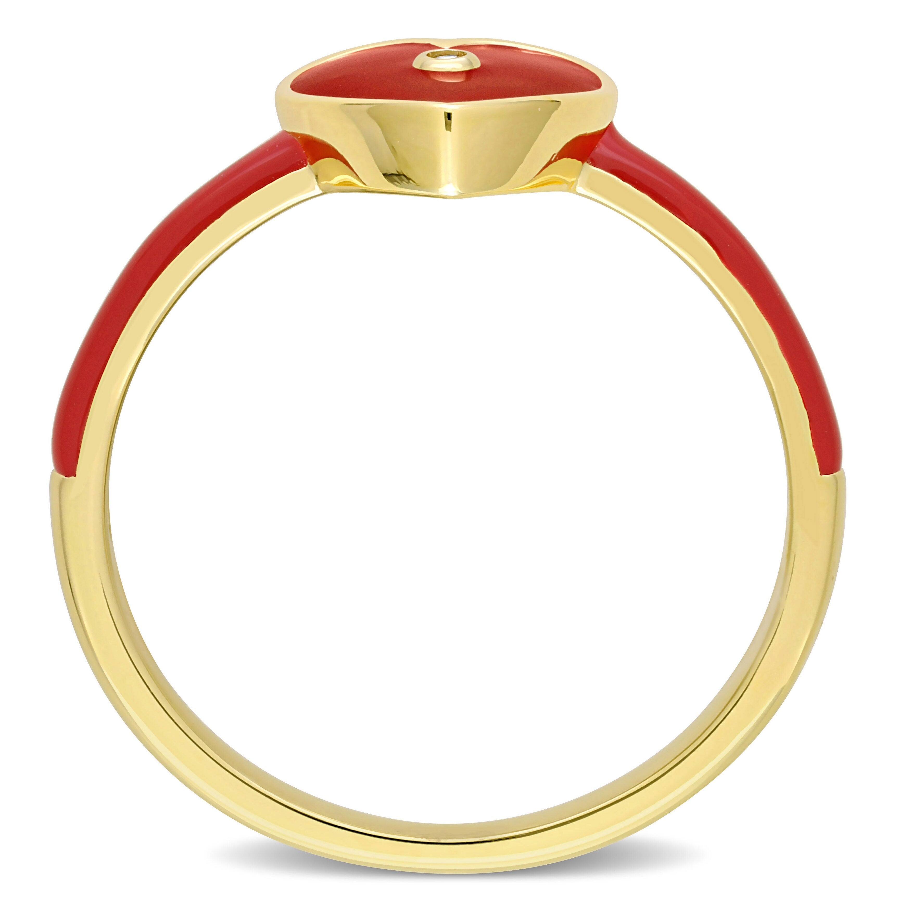 Miadora Created White Sapphire Heart Enamel Ring in Yellow Plated Sterling Silver