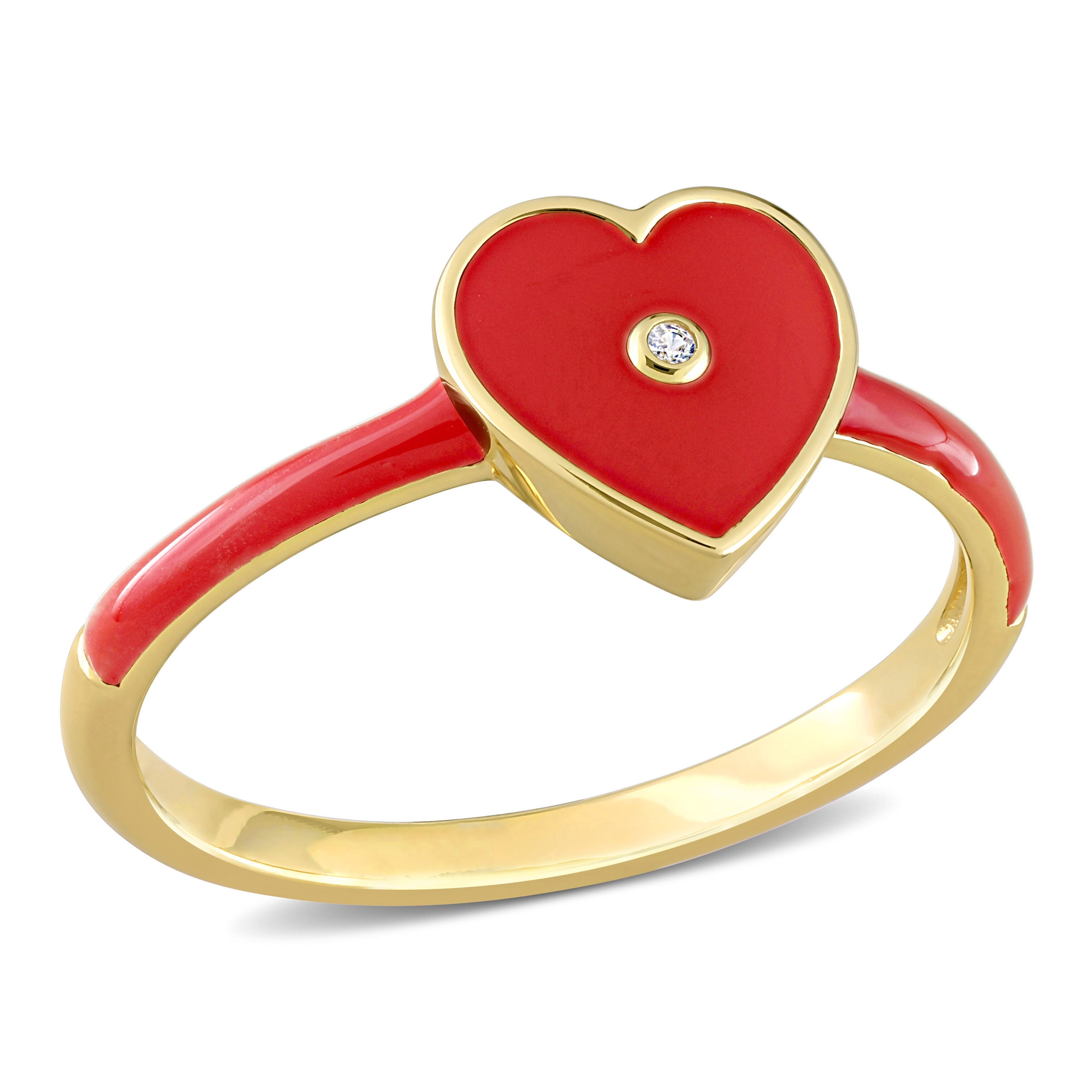 Miadora Created White Sapphire Heart Enamel Ring in Yellow Plated Sterling Silver