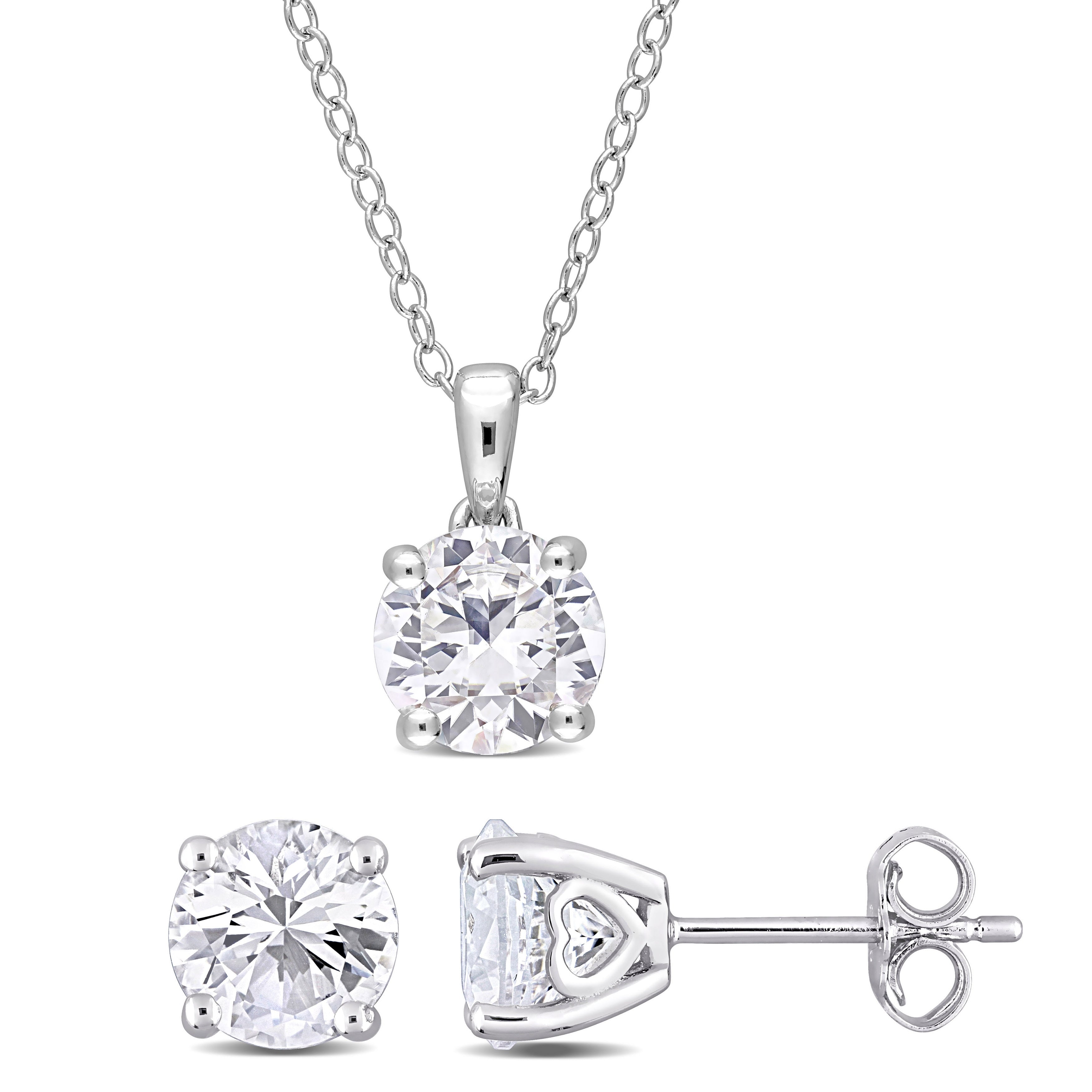 Miadora Created White Sapphire Two Piece Solitaire Necklace and Earrings Set in Sterling Silver
