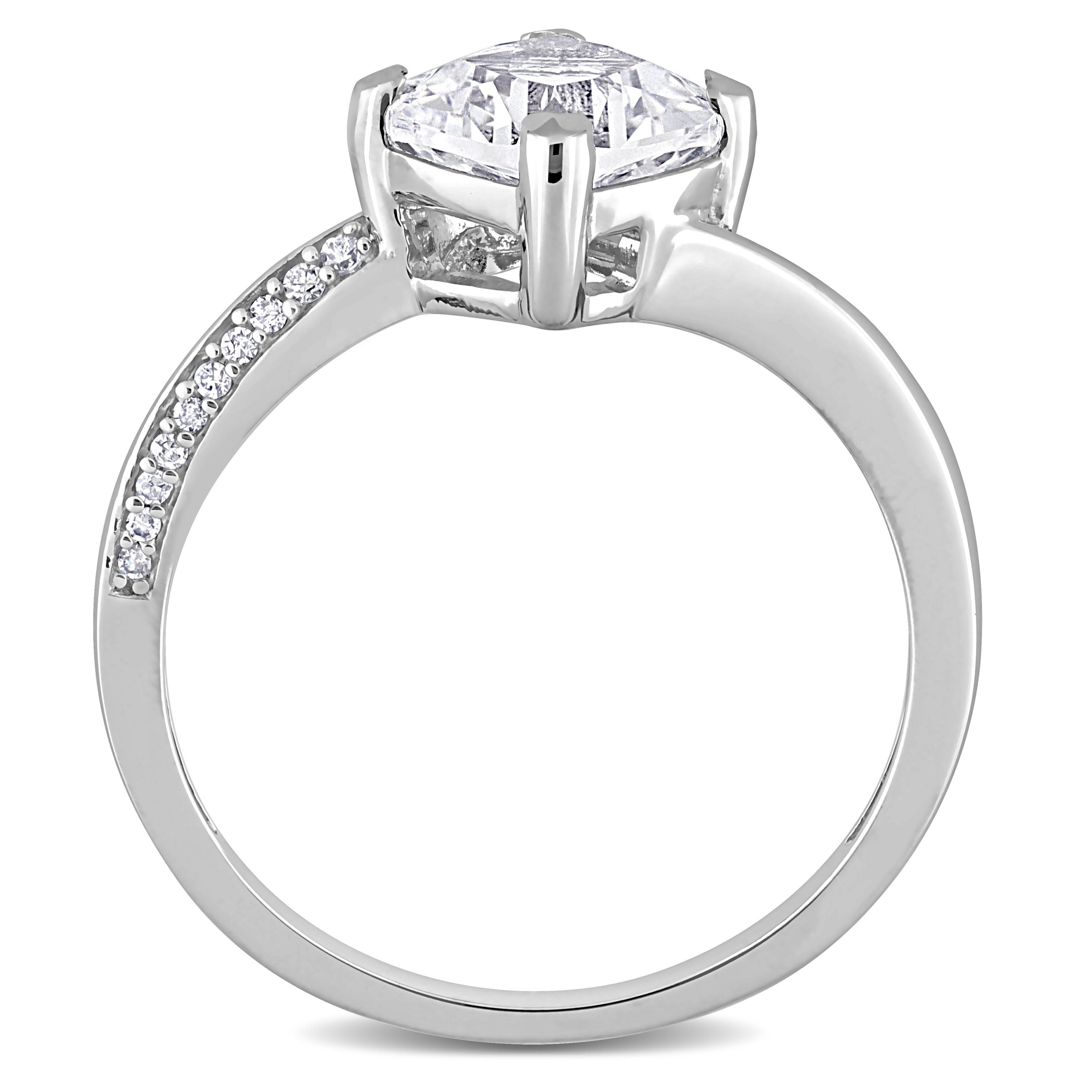 Miadora Cushion-cut Created White Sapphire and Diamond Accent Engagement Ring in 10k White Gold
