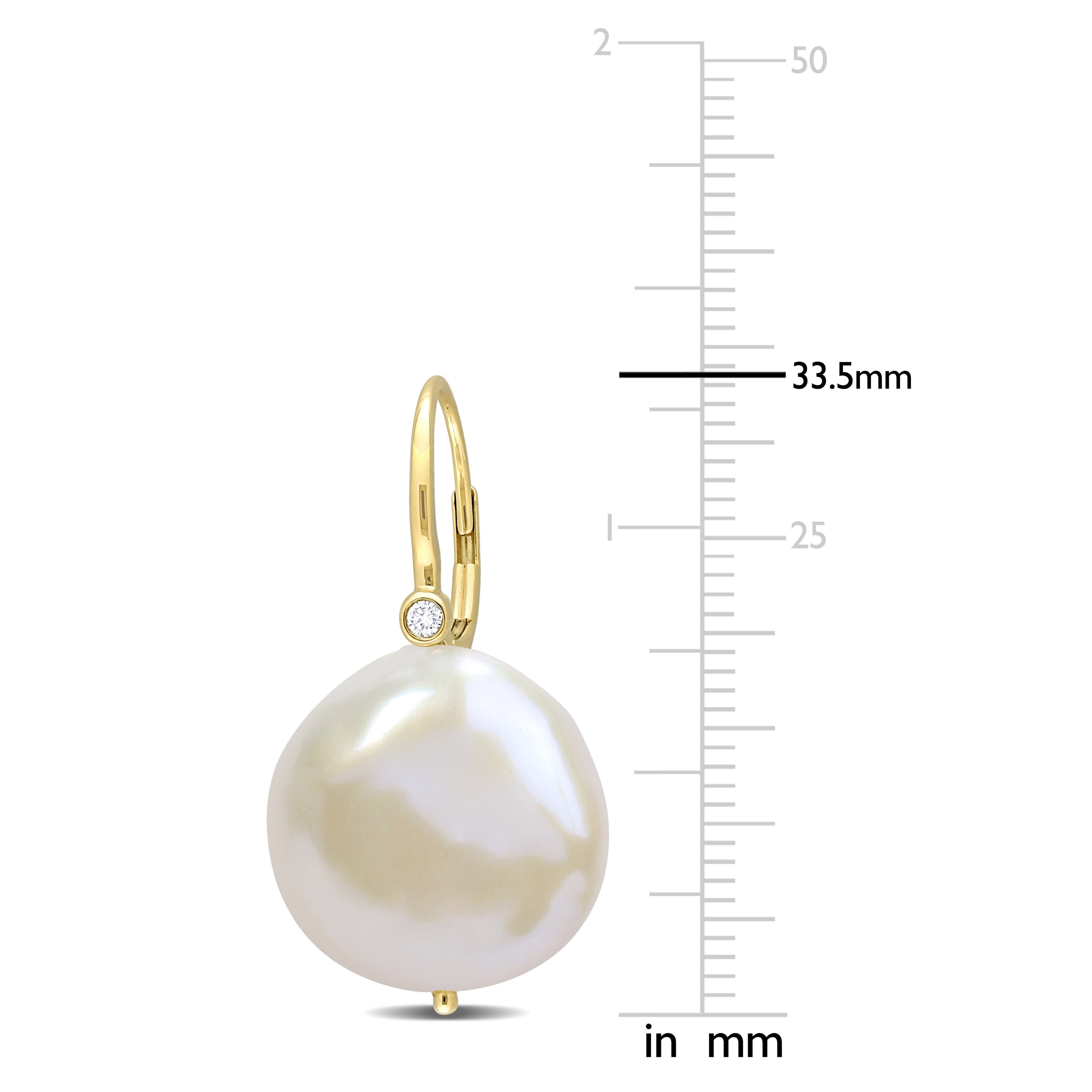 Miadora Diamond Accent Freshwater Cultured Pearl LeverBack Earrings 14k Yellow Gold