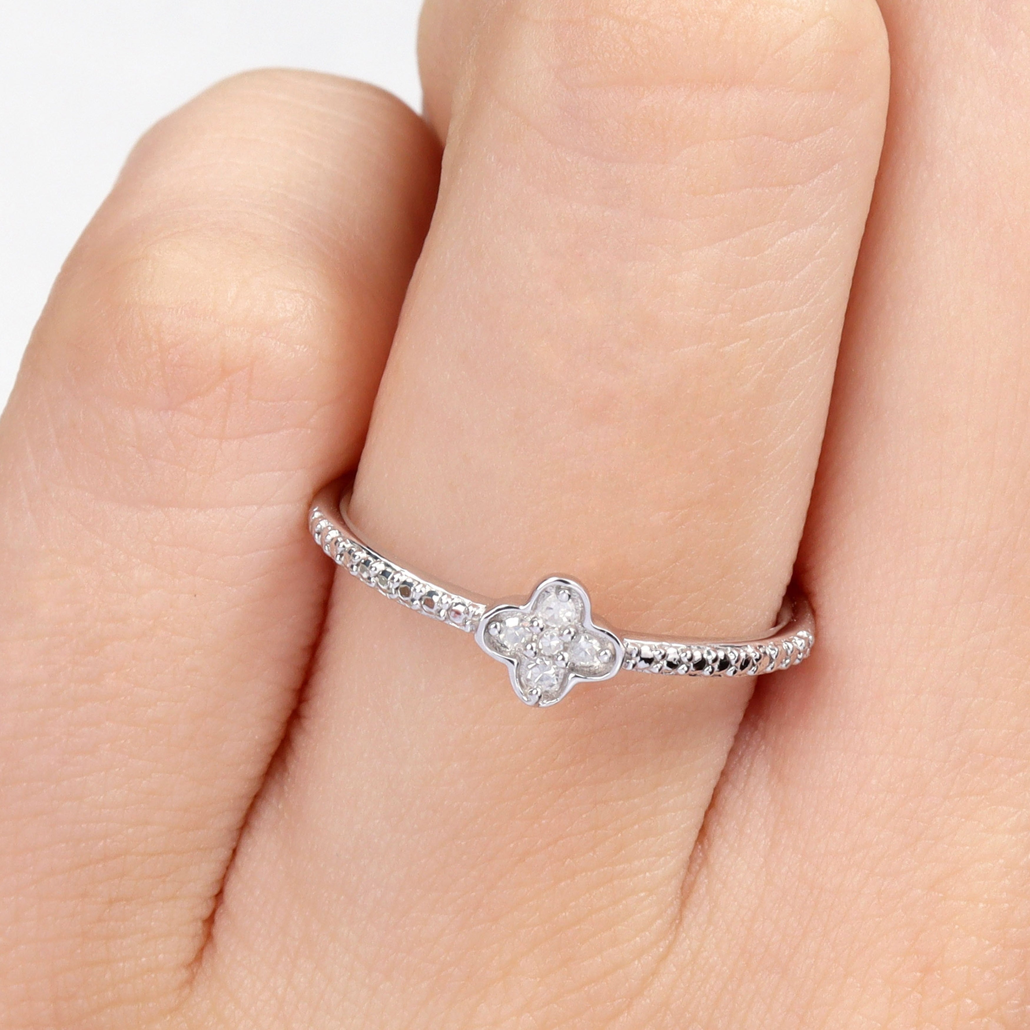Miadora Diamond Accent Quatrefoil Promise Stacking Ring in Sterling Silver