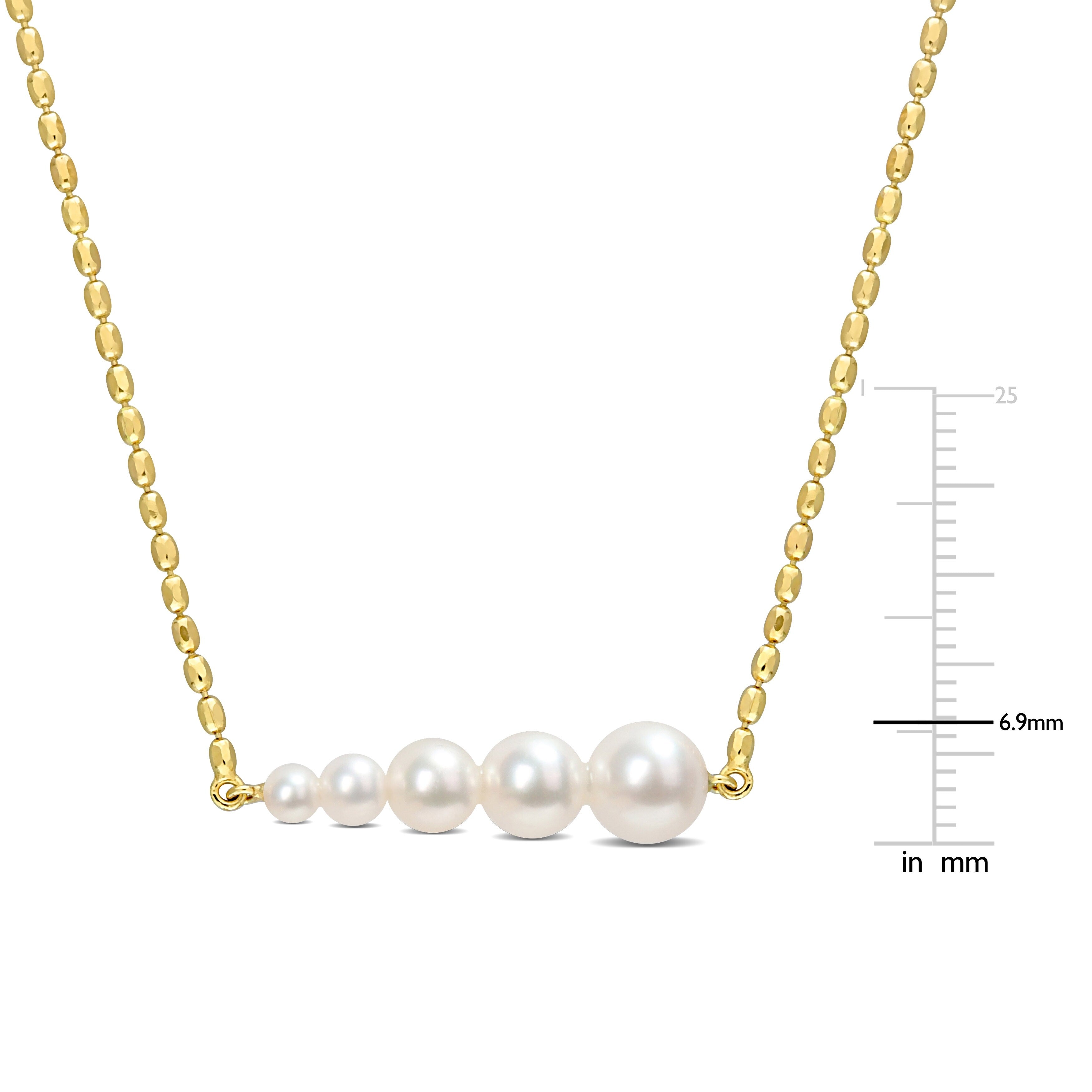 Miadora Freshwater Cultured Pearl Linear Pendant with Chain in 18k Yellow Plated Sterling Silver