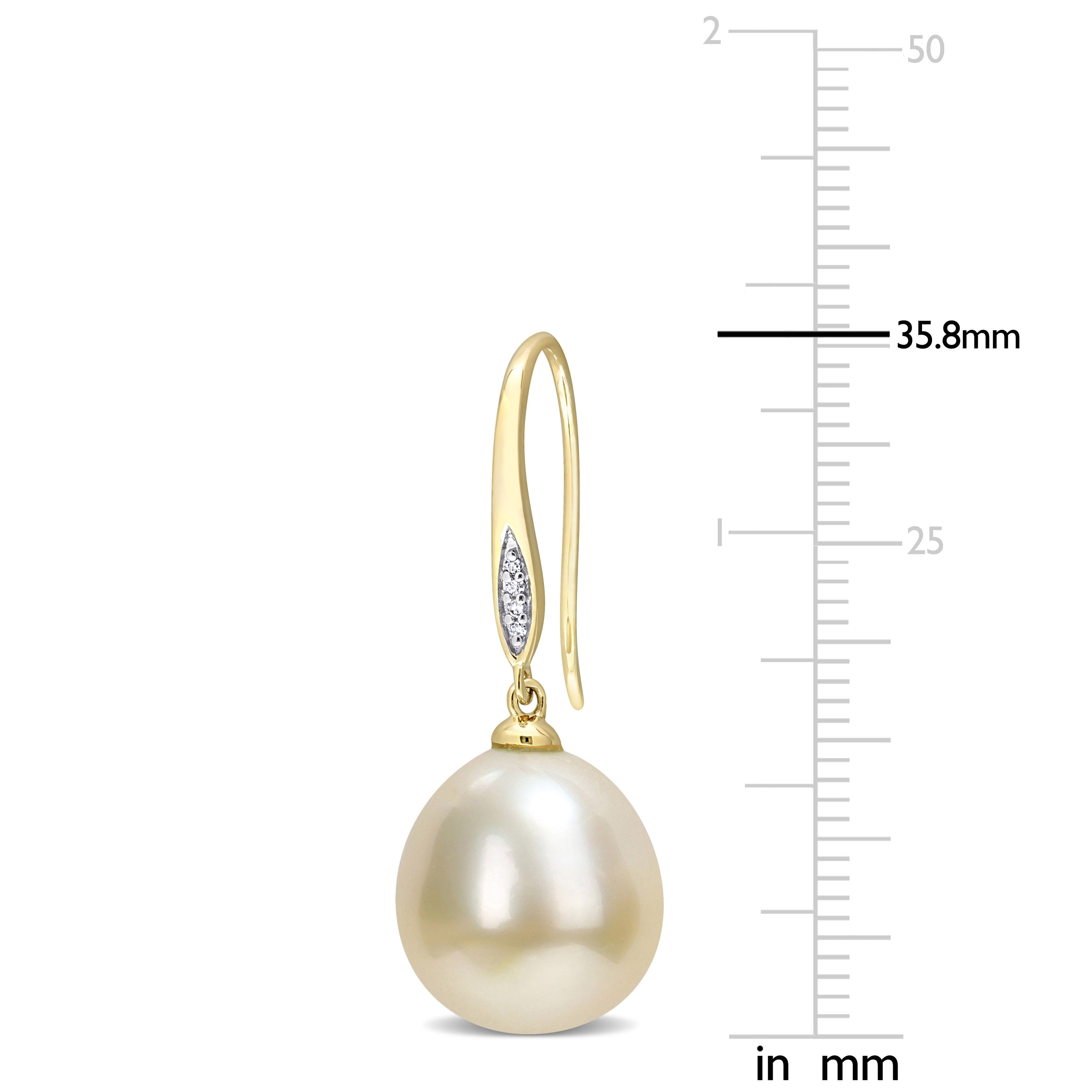 Miadora Golden South Sea Pearl & Diamond Accent Hook Earrings in 10k Yellow Gold (12-12.5mm)