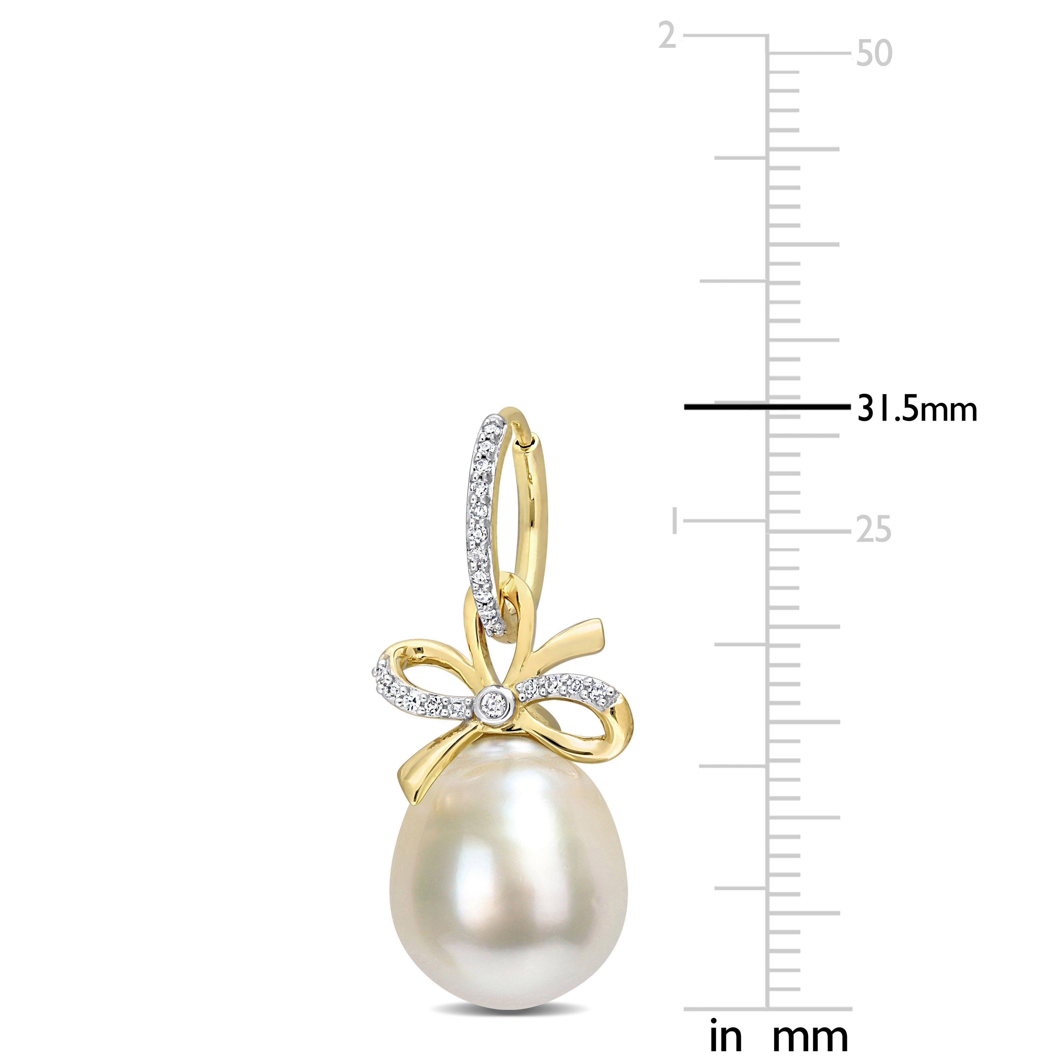 Miadora Golden South Sea Cultured Pearl & 1/4ct TDW Diamond Bow Hoop Earrings in 14k Yellow Gold