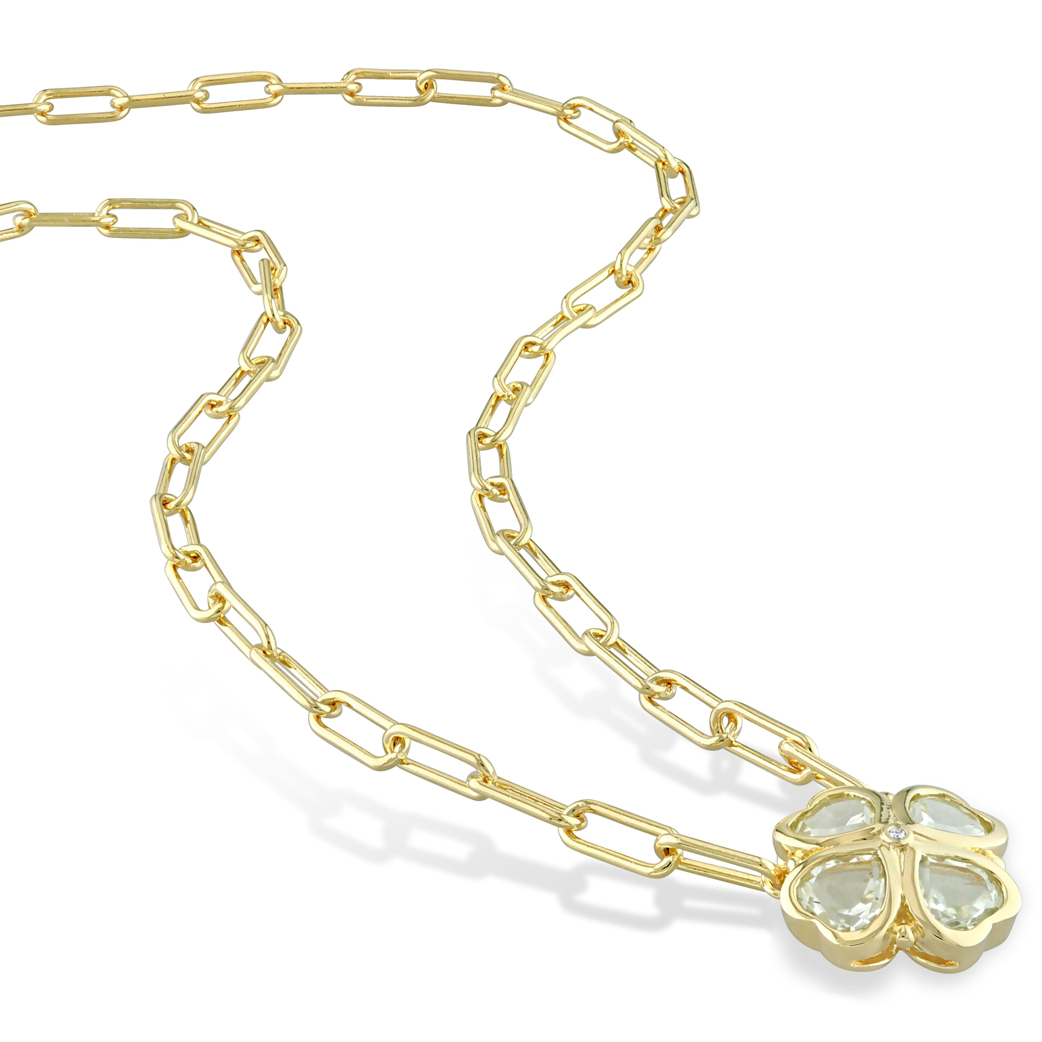 Miadora Green Quartz Fashion Pendant With Diamond Accent with Chain Yellow Silver