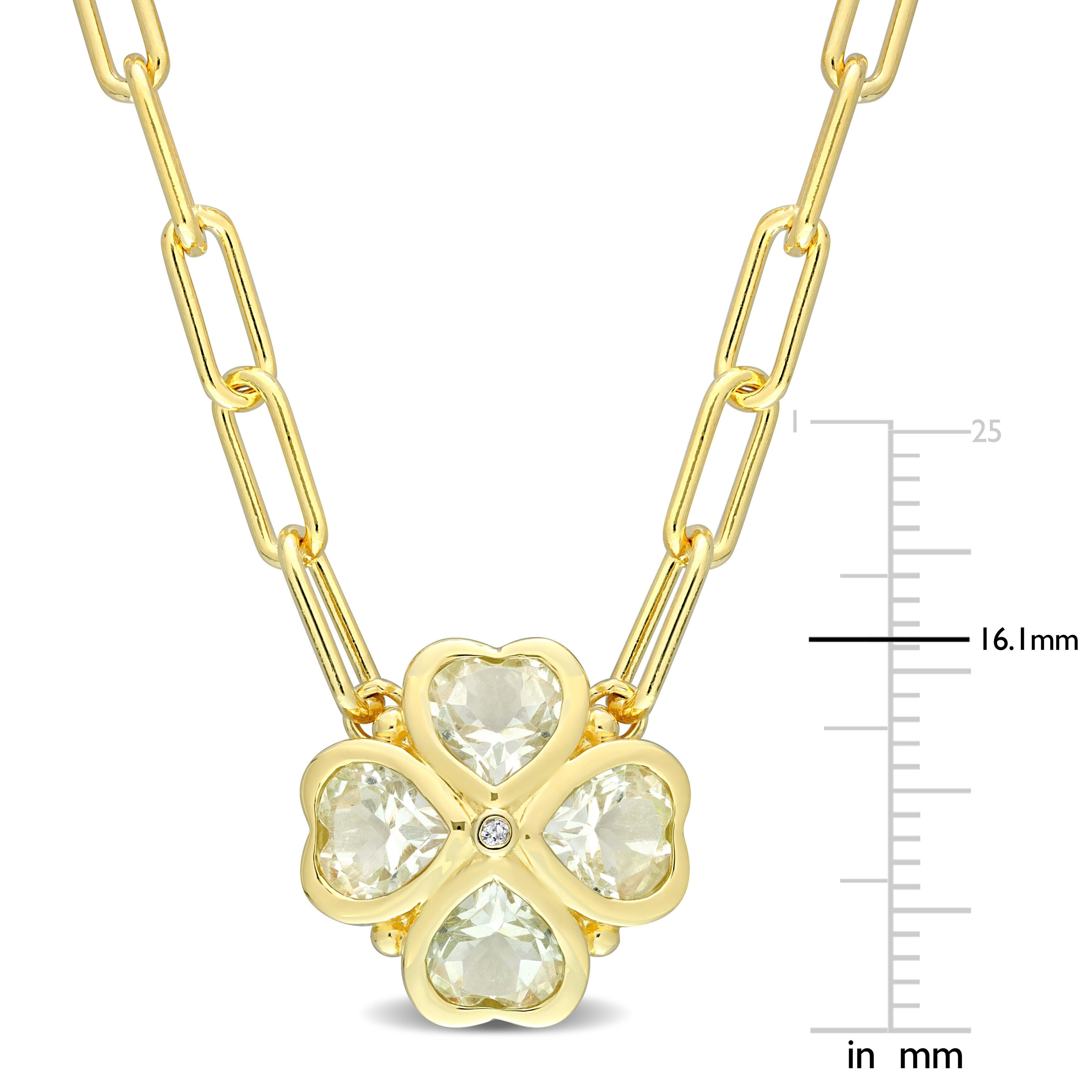 Miadora Green Quartz Fashion Pendant With Diamond Accent with Chain Yellow Silver
