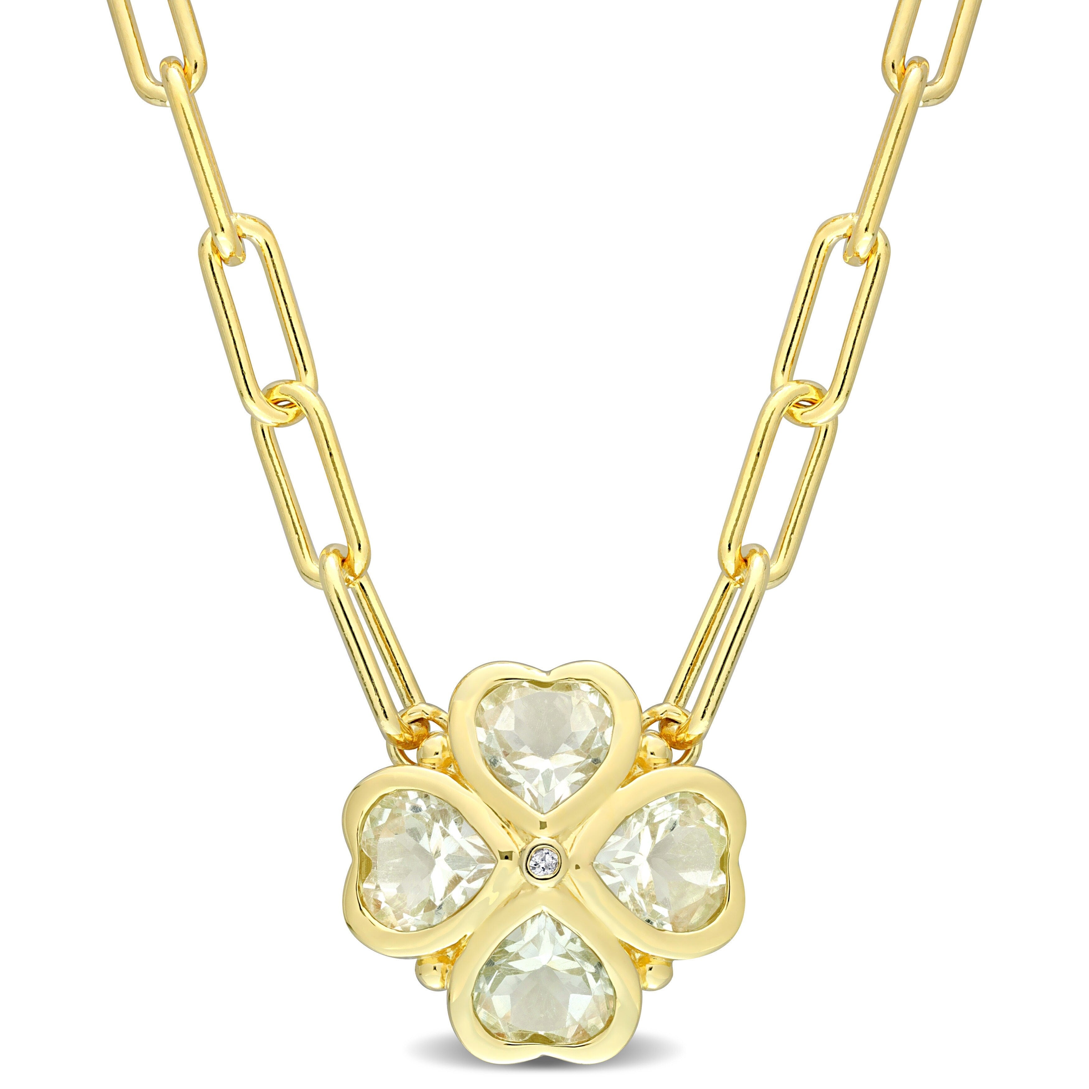 Miadora Green Quartz Fashion Pendant With Diamond Accent with Chain Yellow Silver
