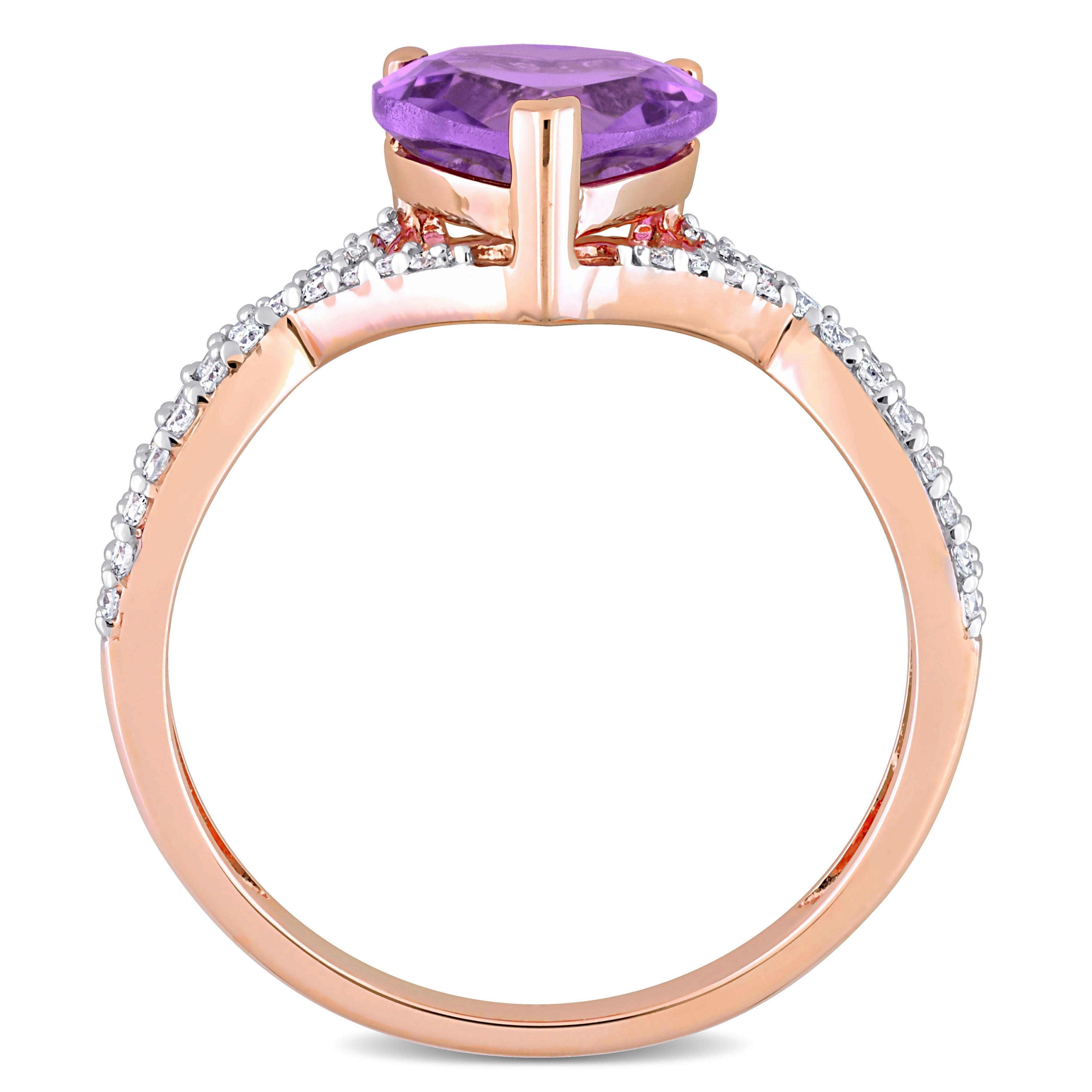 Miadora Heart-Cut Amethyst and 1/5ct TDW Diamond Crossover Ring in 14k Rose Gold
