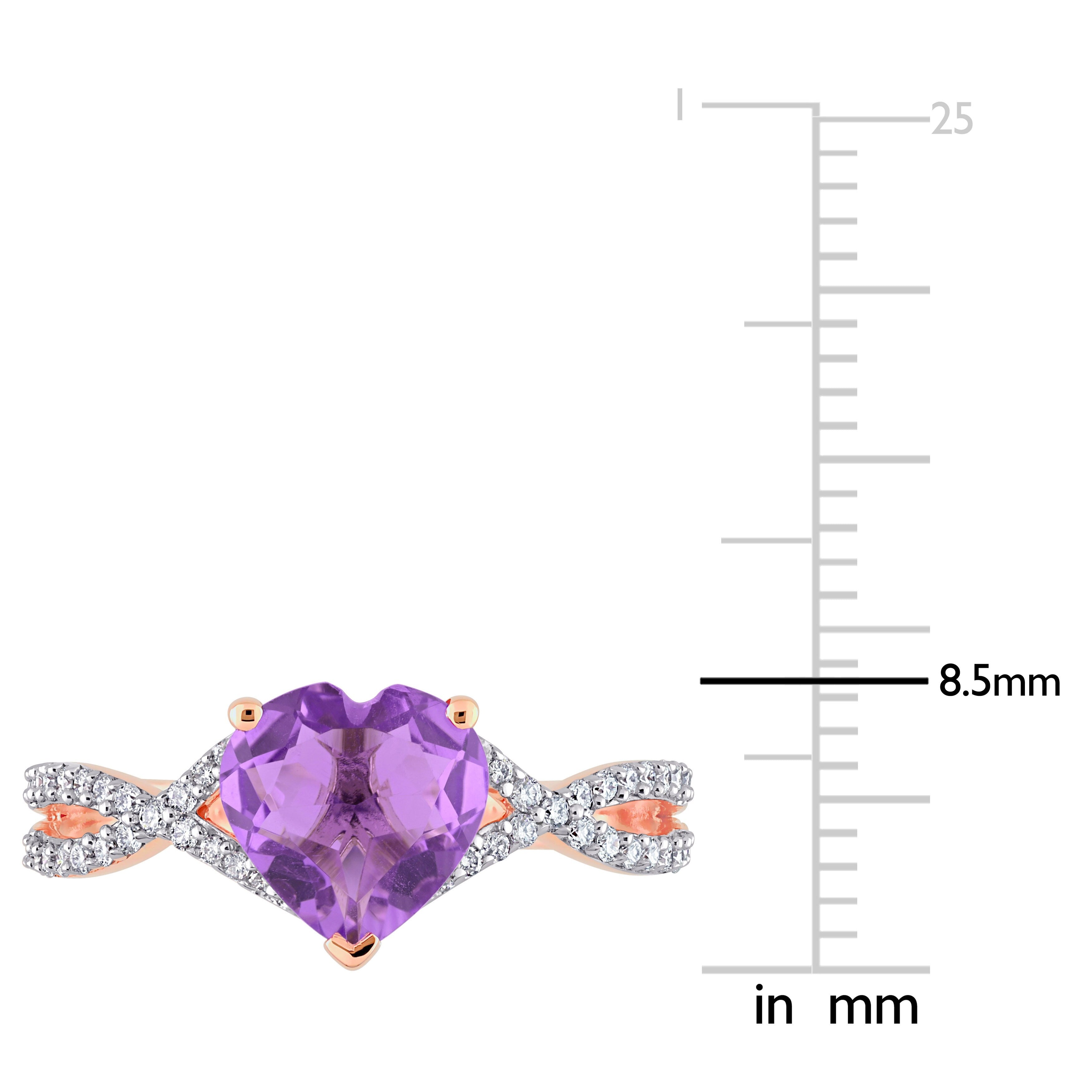 Miadora Heart-Cut Amethyst and 1/5ct TDW Diamond Crossover Ring in 14k Rose Gold