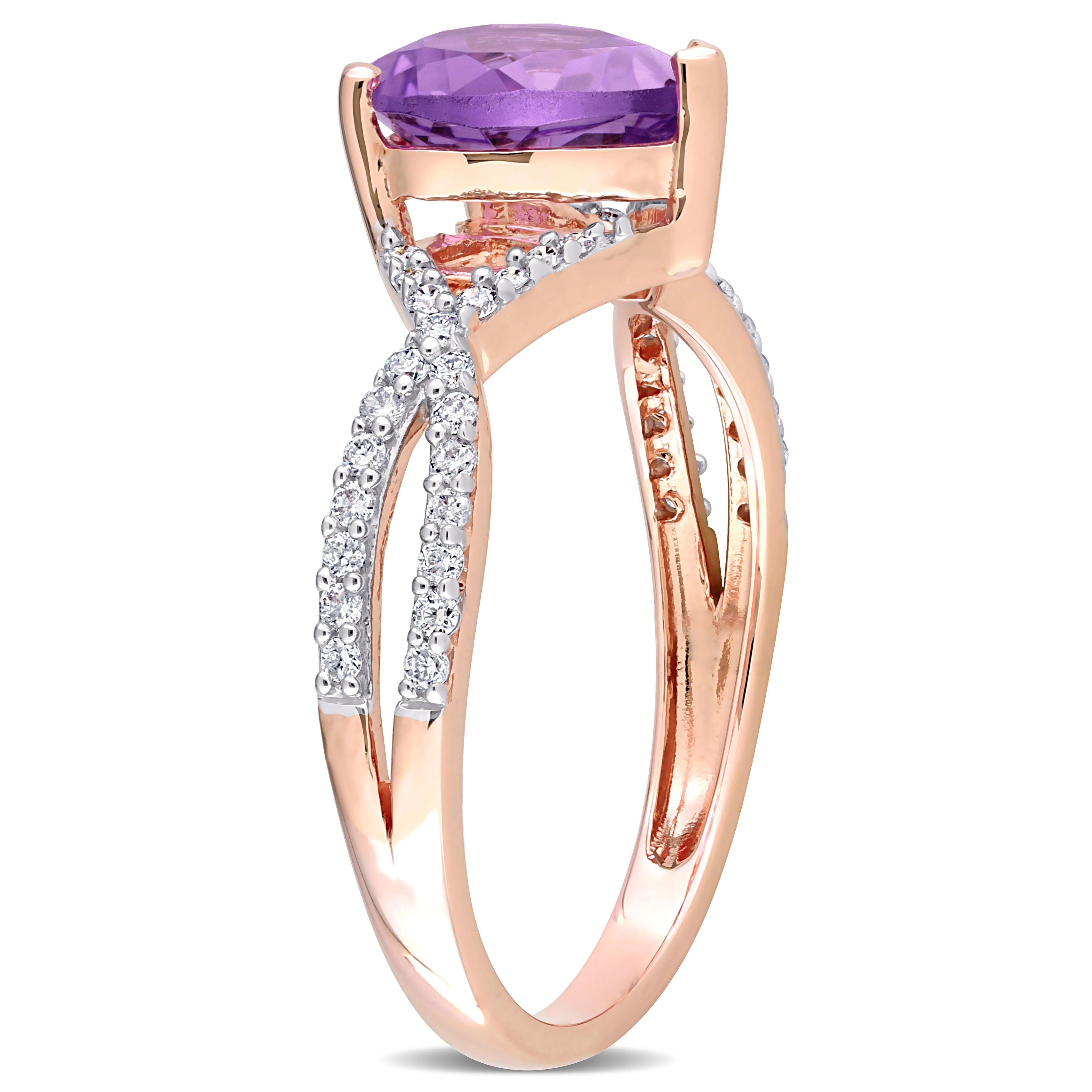 Miadora Heart-Cut Amethyst and 1/5ct TDW Diamond Crossover Ring in 14k Rose Gold