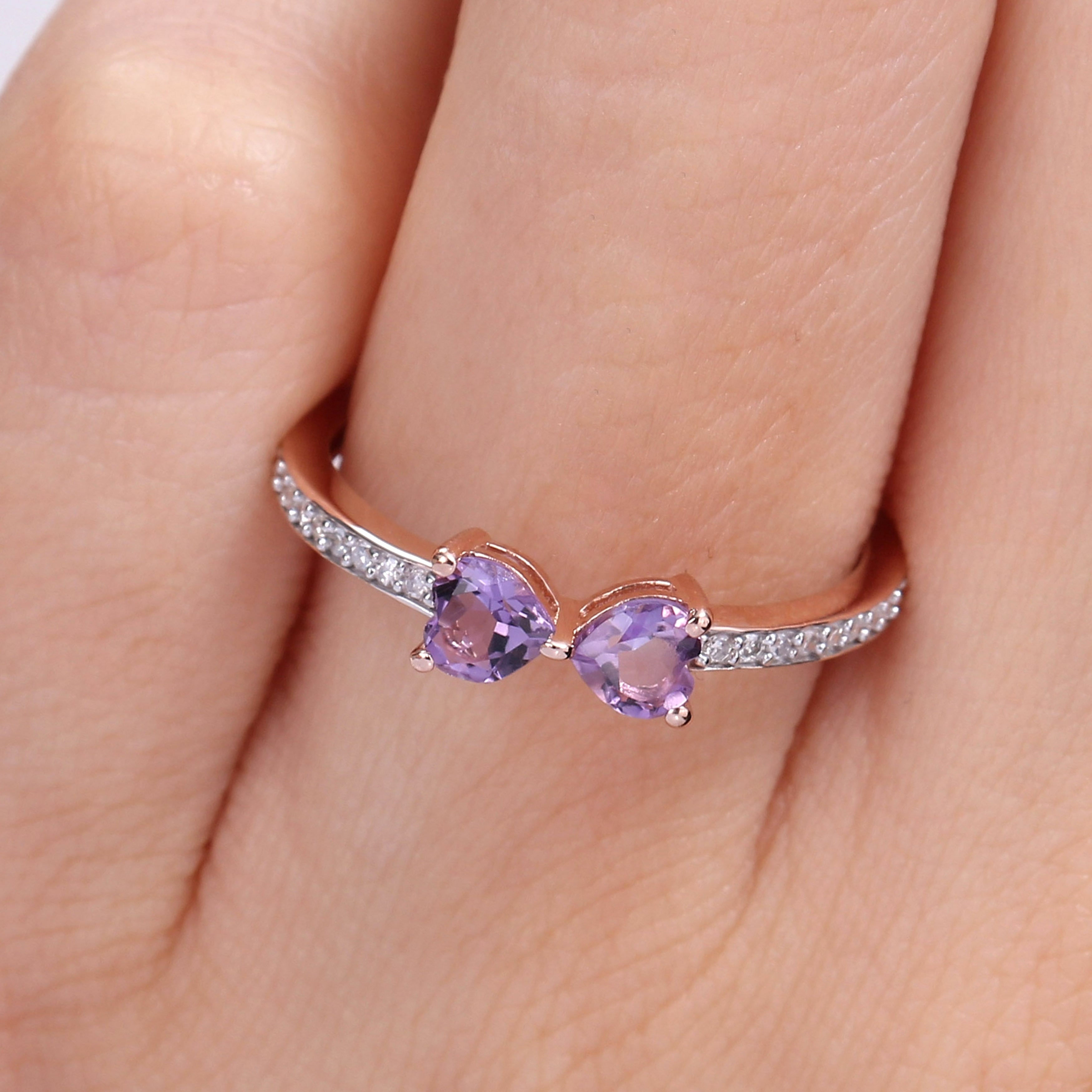 Miadora Heart-cut Amethyst and 1/10ct TDW Diamond Bow Ring in 10k Rose Gold