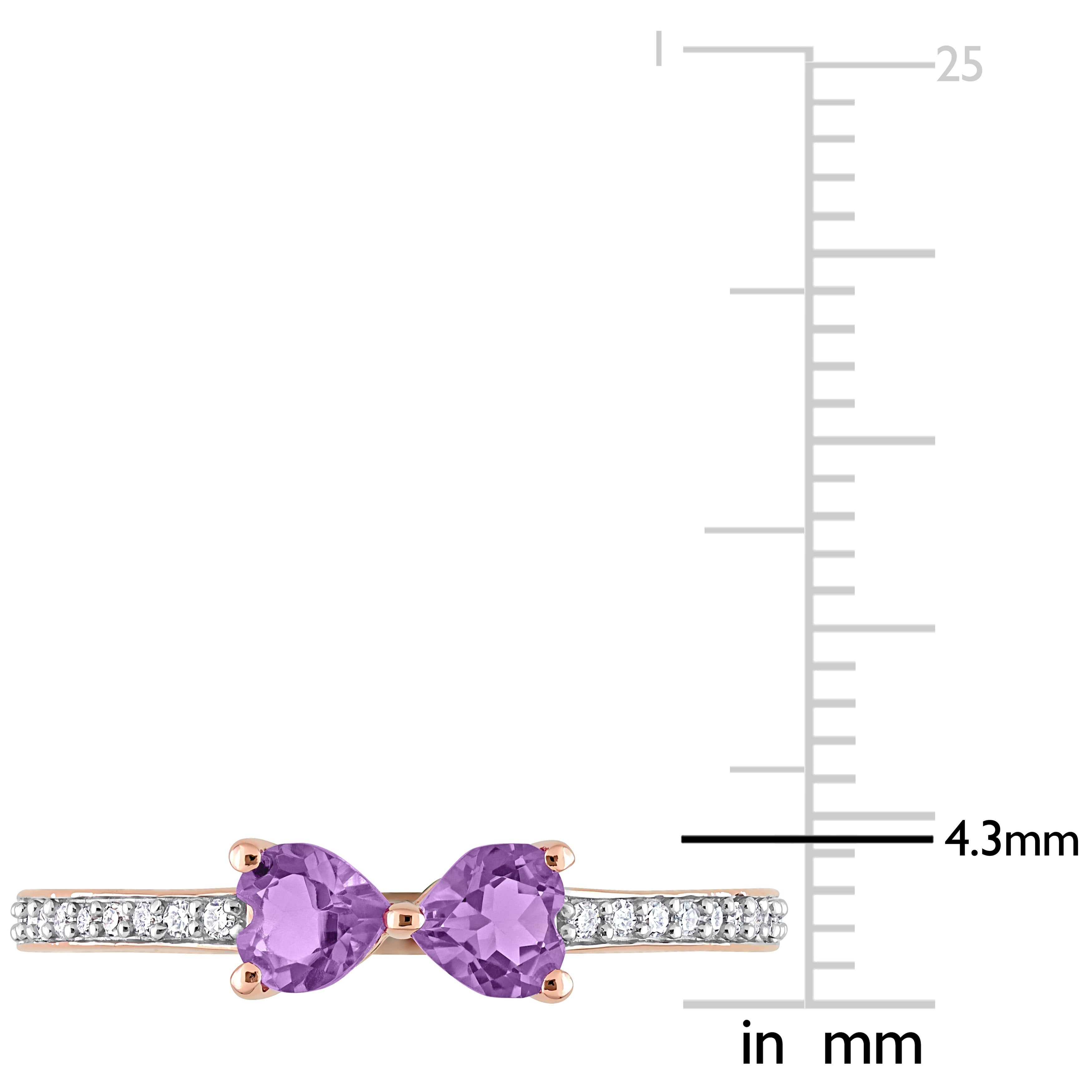 Miadora Heart-cut Amethyst and 1/10ct TDW Diamond Bow Ring in 10k Rose Gold