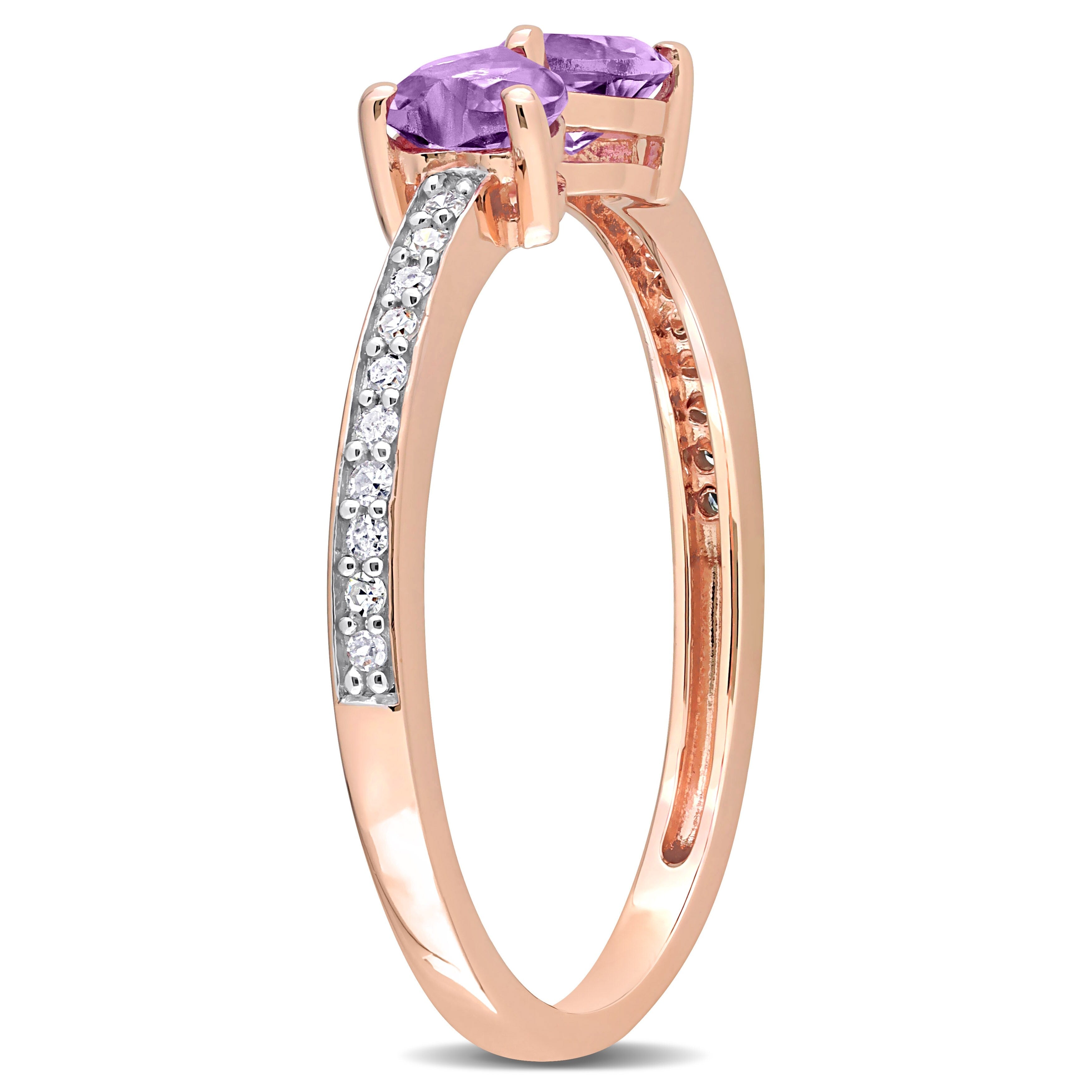 Miadora Heart-cut Amethyst and 1/10ct TDW Diamond Bow Ring in 10k Rose Gold