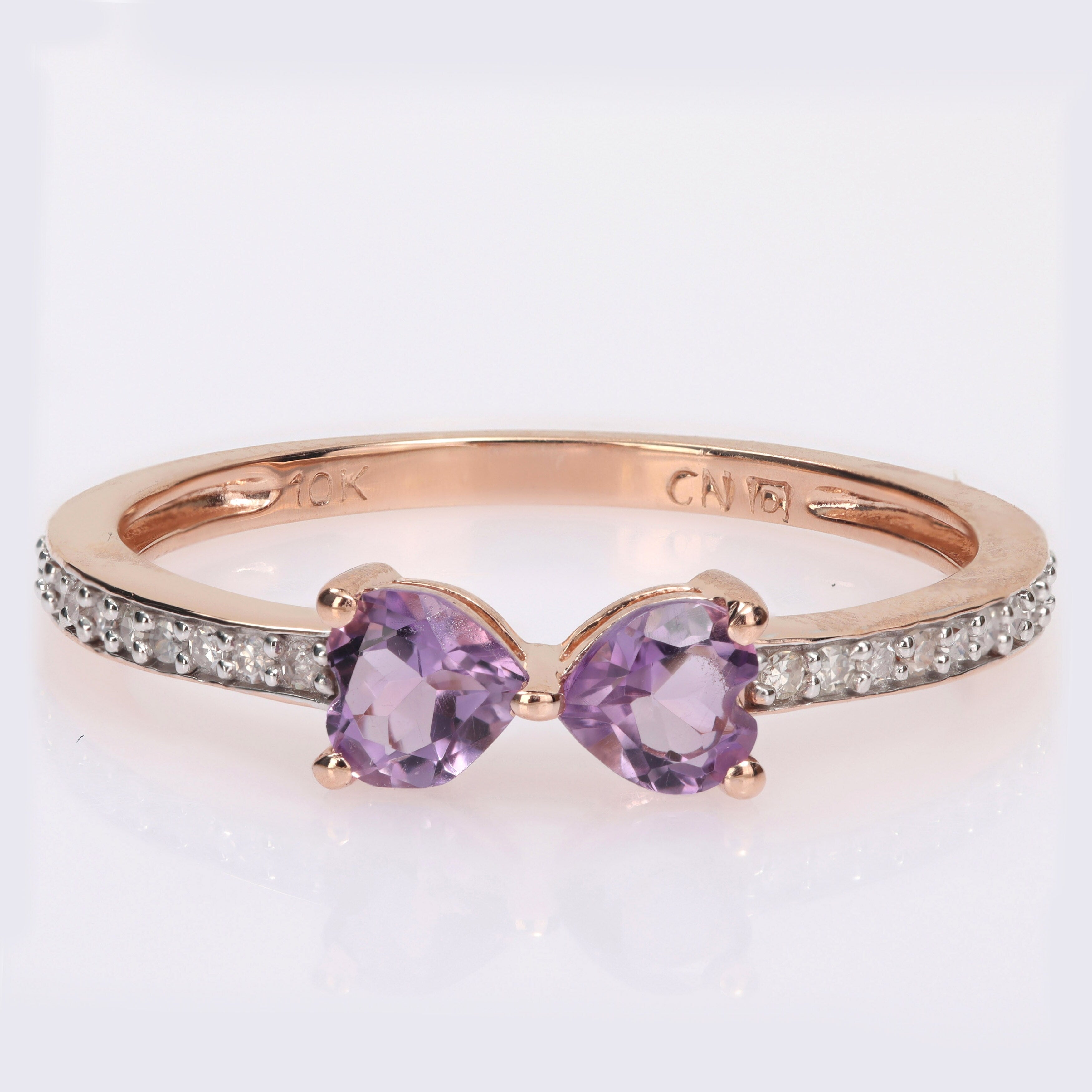 Miadora Heart-cut Amethyst and 1/10ct TDW Diamond Bow Ring in 10k Rose Gold