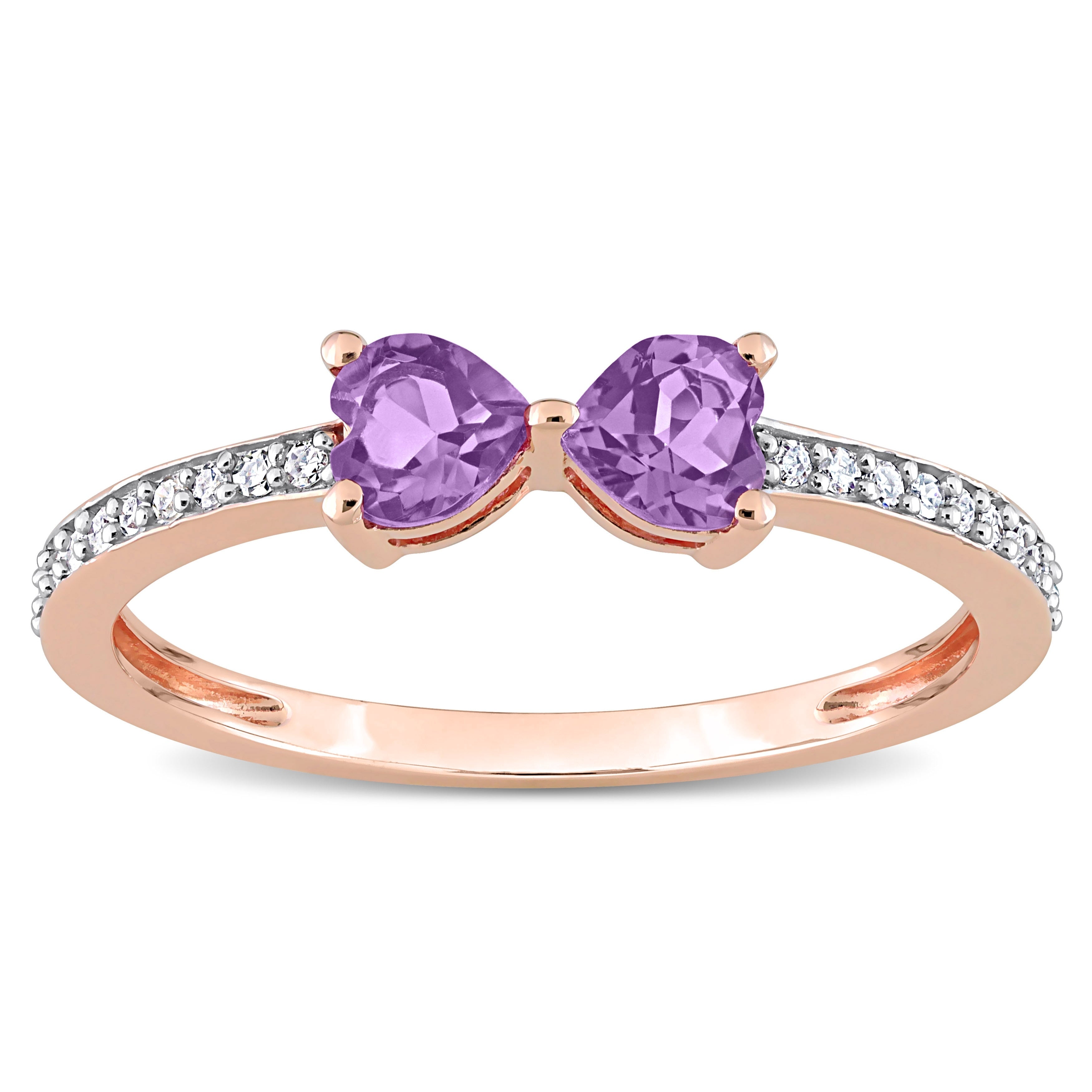 Miadora Heart-cut Amethyst and 1/10ct TDW Diamond Bow Ring in 10k Rose Gold