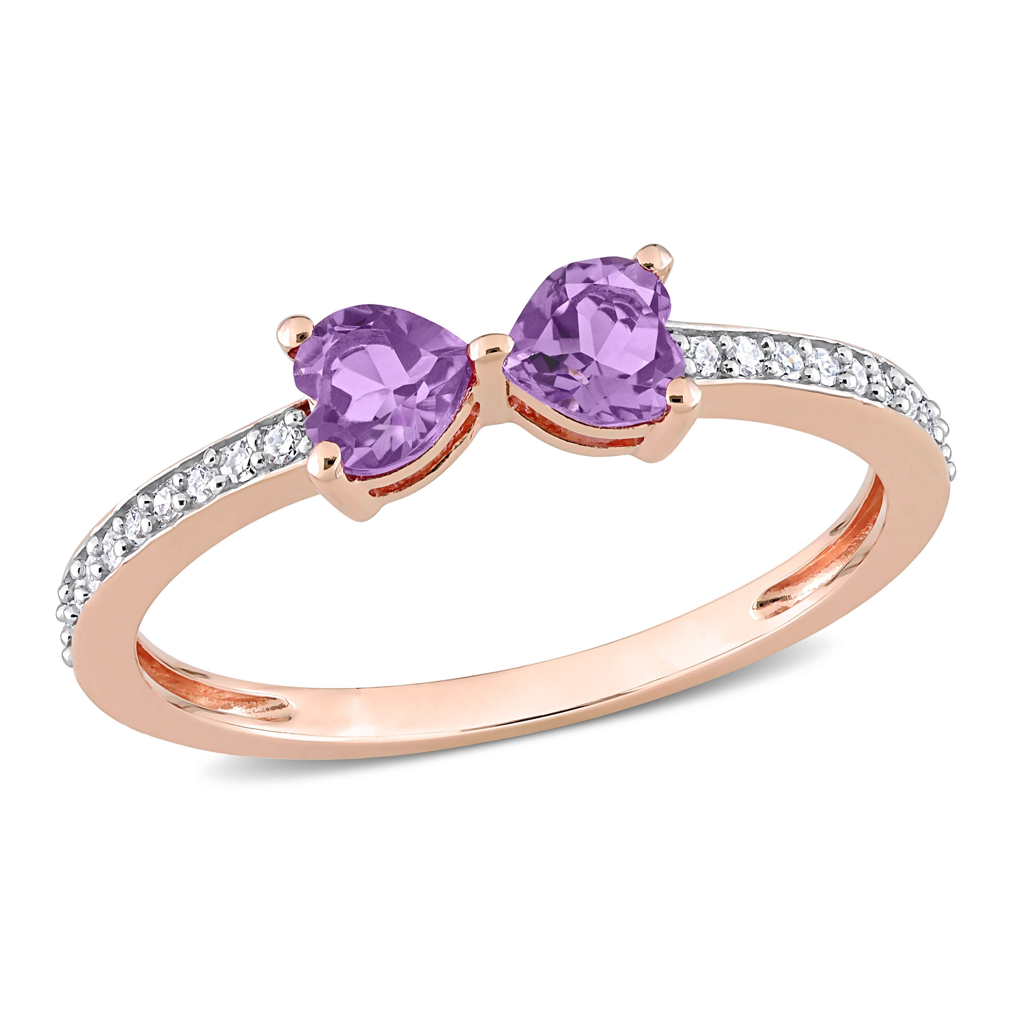 Miadora Heart-cut Amethyst and 1/10ct TDW Diamond Bow Ring in 10k Rose Gold