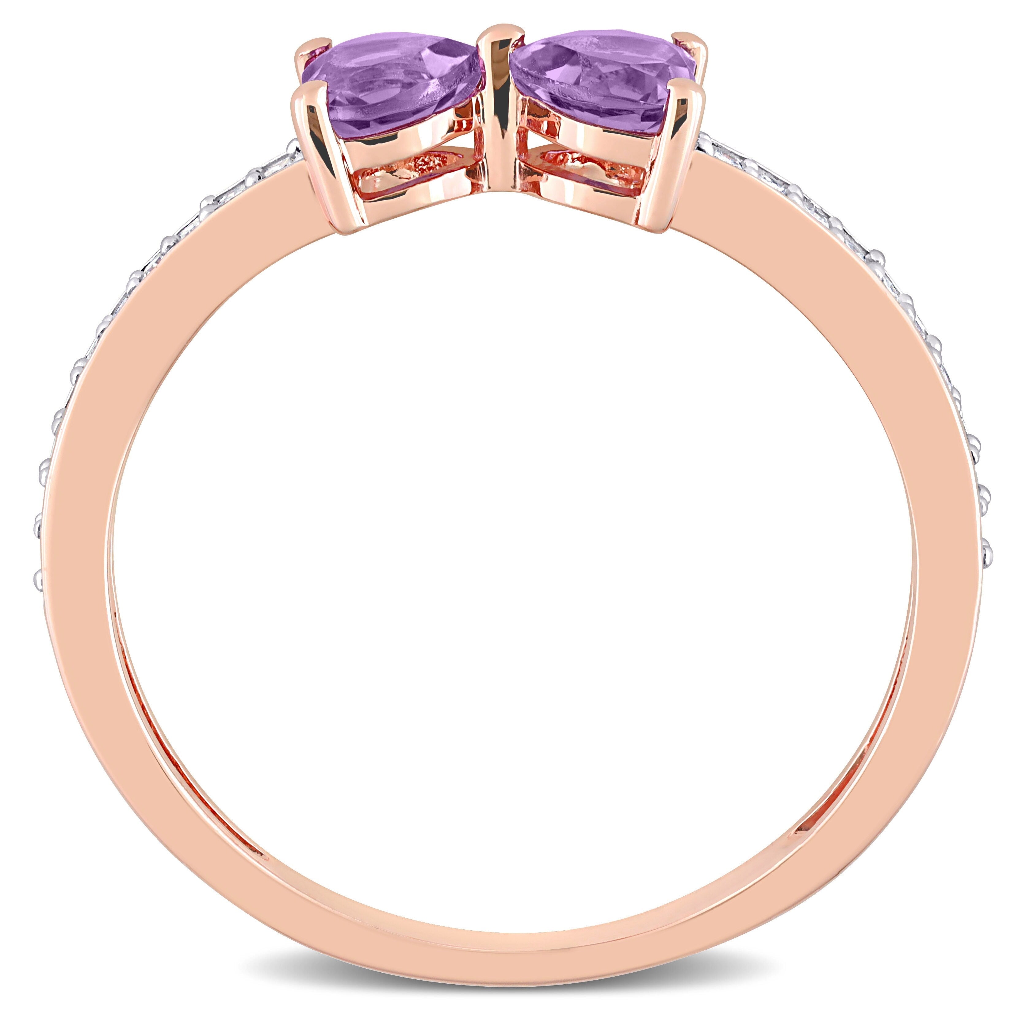 Miadora Heart-cut Amethyst and 1/10ct TDW Diamond Bow Ring in 10k Rose Gold