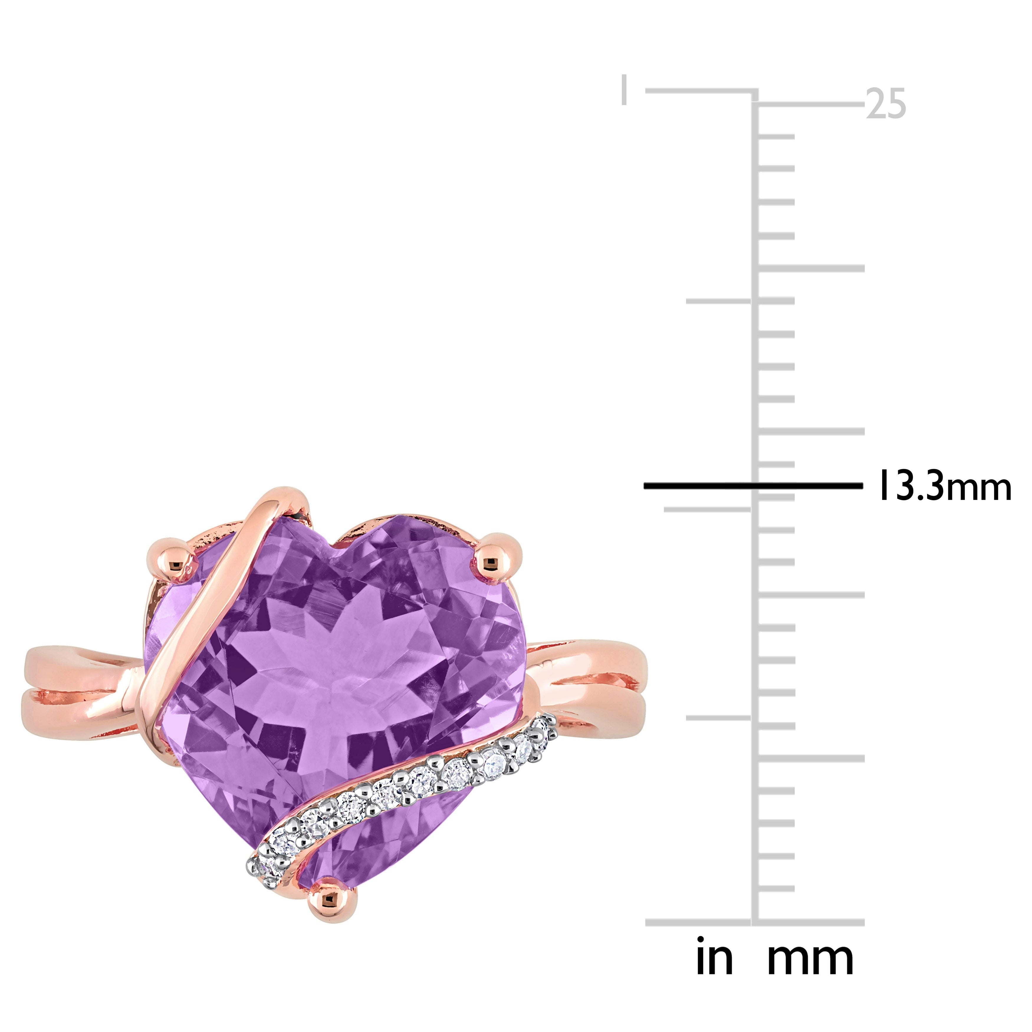 Miadora Heart-cut Amethyst and Diamond Accent Swirl Cocktail Split Shank Ring in Rose Plated Sterling Silver