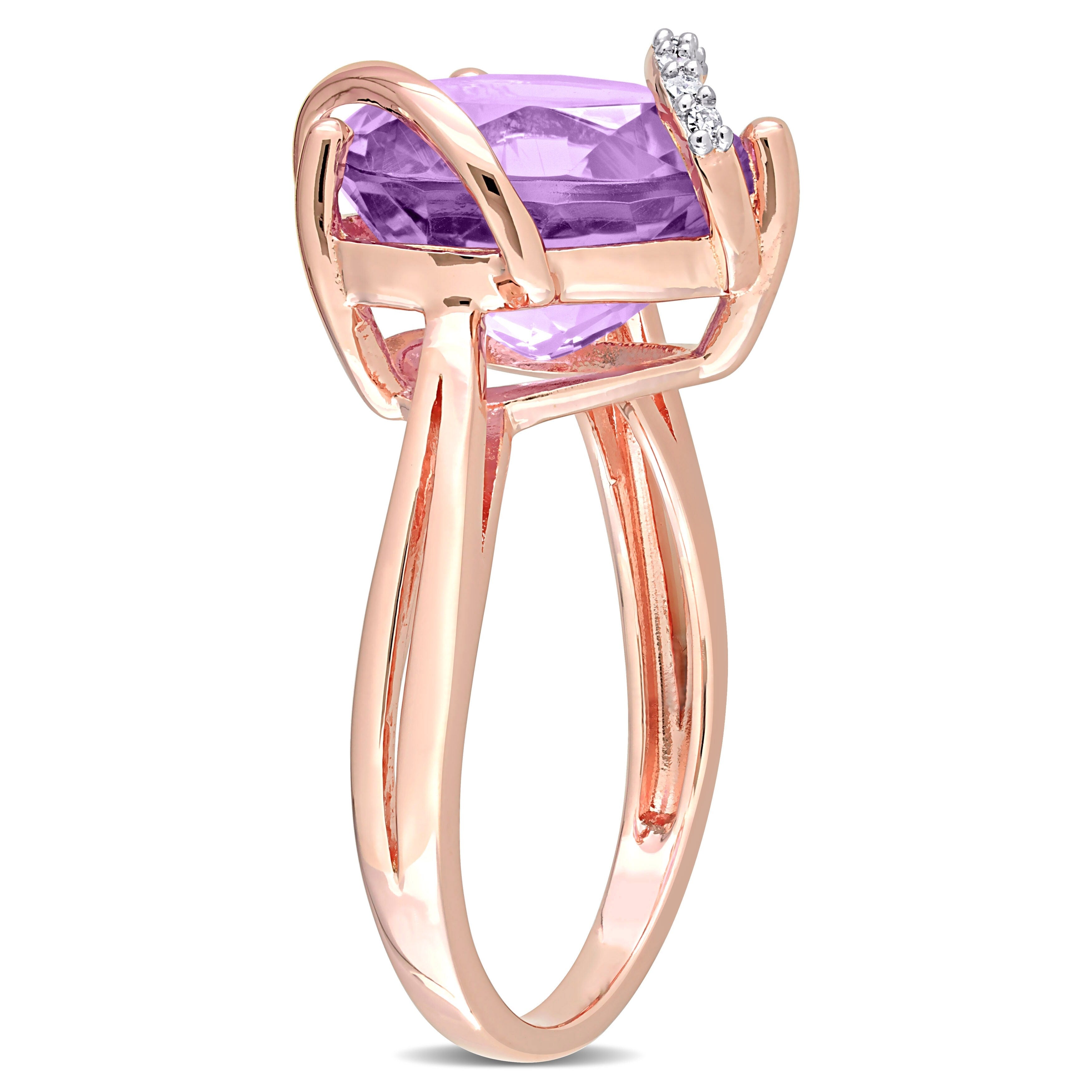 Miadora Heart-cut Amethyst and Diamond Accent Swirl Cocktail Split Shank Ring in Rose Plated Sterling Silver