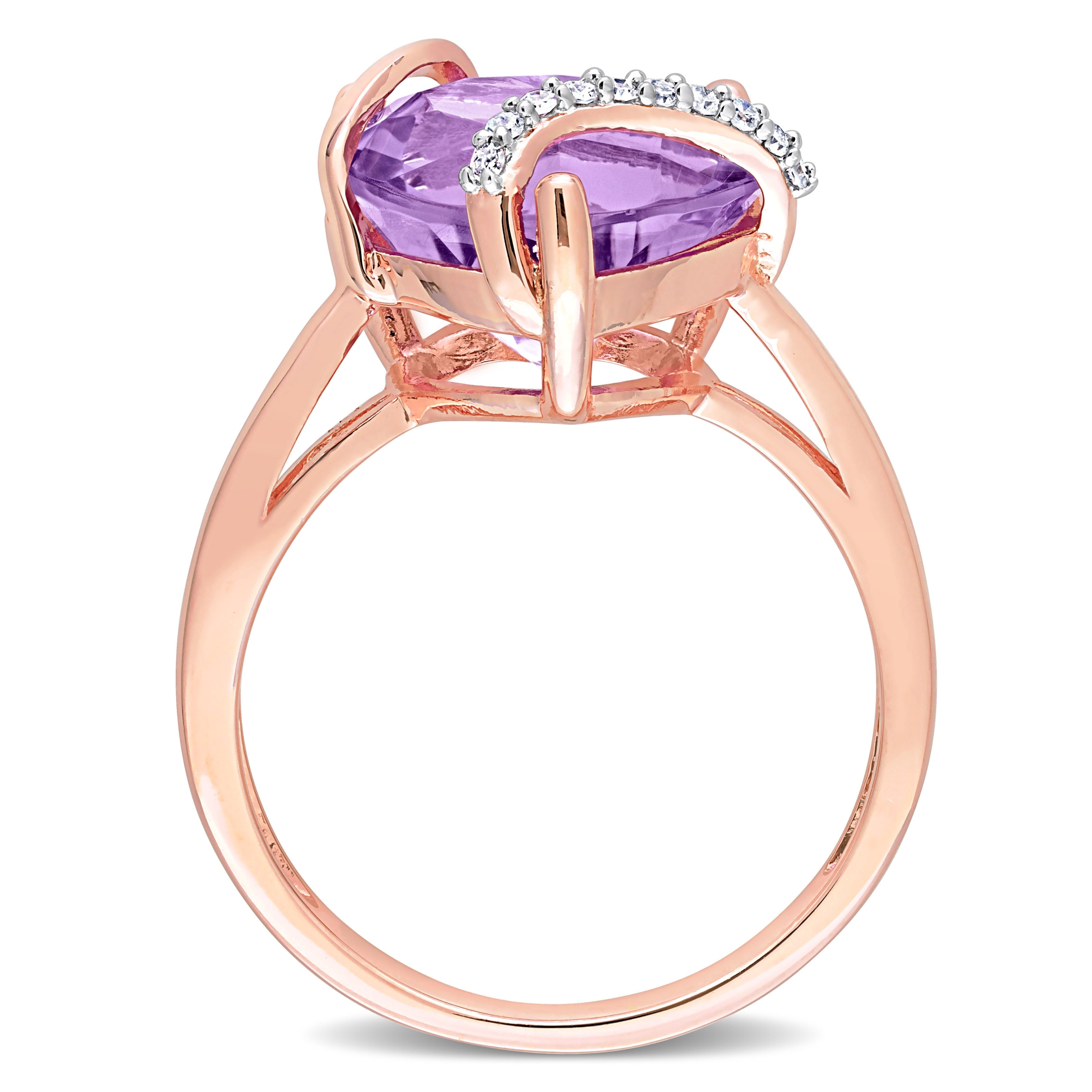Miadora Heart-cut Amethyst and Diamond Accent Swirl Cocktail Split Shank Ring in Rose Plated Sterling Silver
