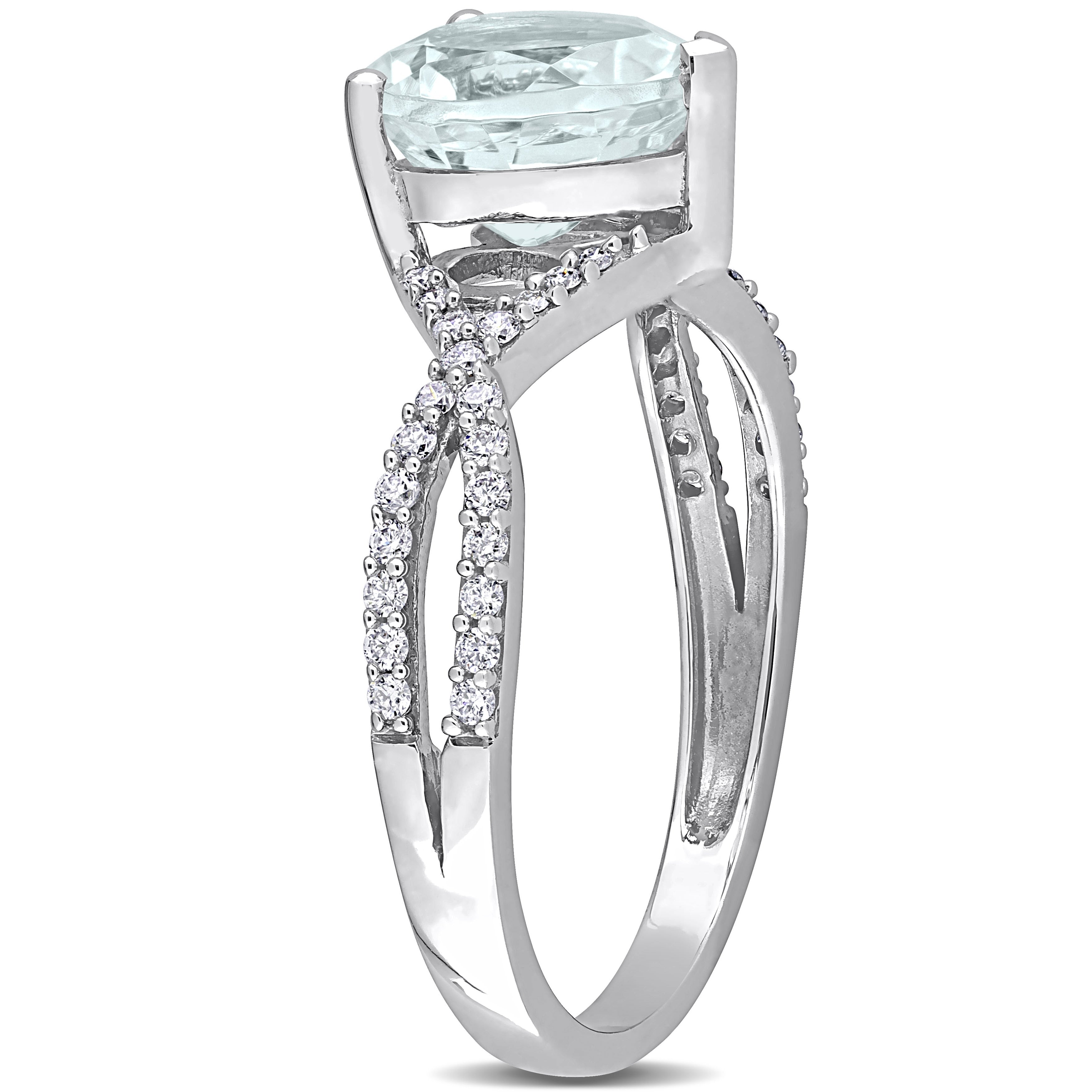 Miadora Heart-cut Aquamarine and 1/5ct TDW Diamond Crossover Ring in 14k White Gold