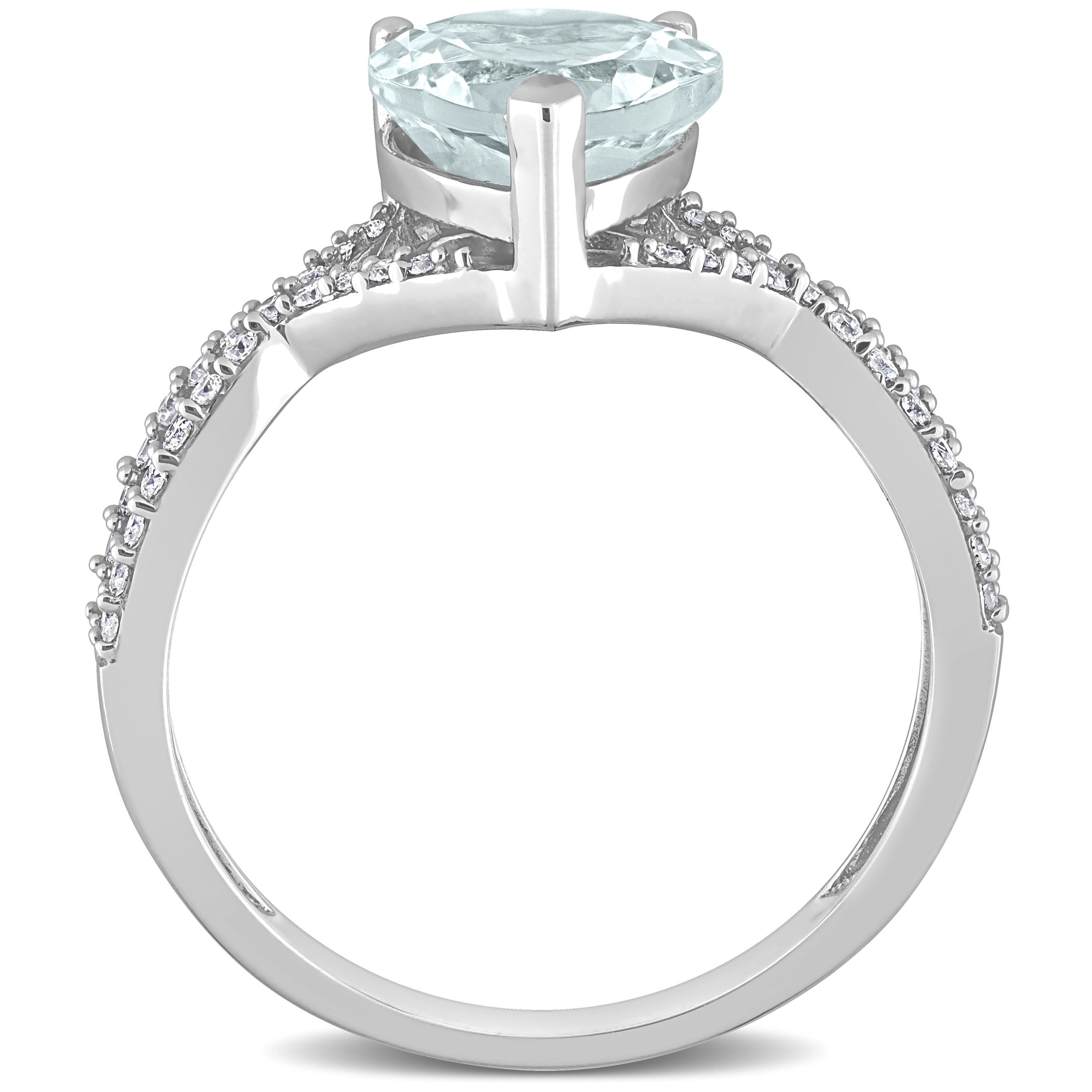 Miadora Heart-cut Aquamarine and 1/5ct TDW Diamond Crossover Ring in 14k White Gold
