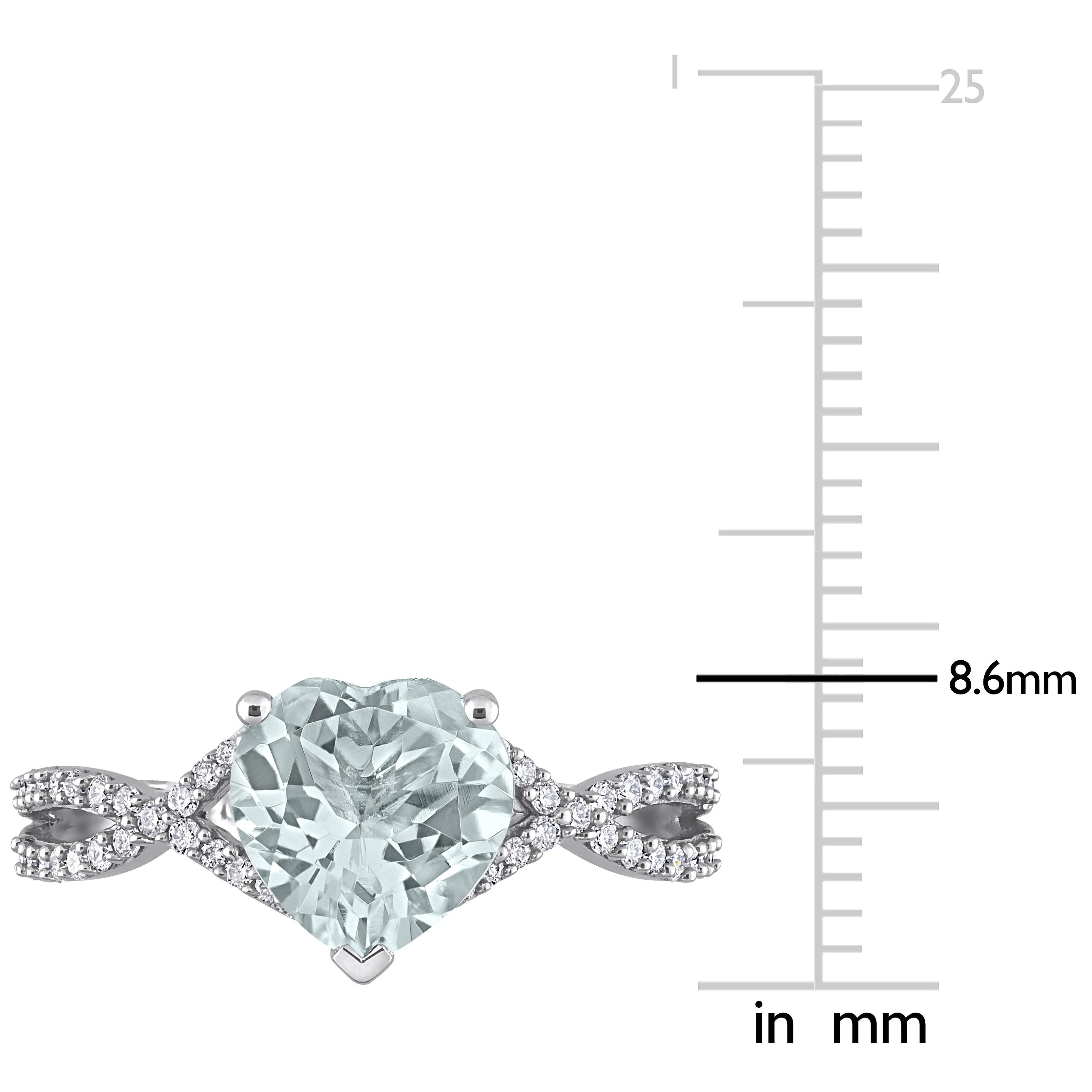 Miadora Heart-cut Aquamarine and 1/5ct TDW Diamond Crossover Ring in 14k White Gold