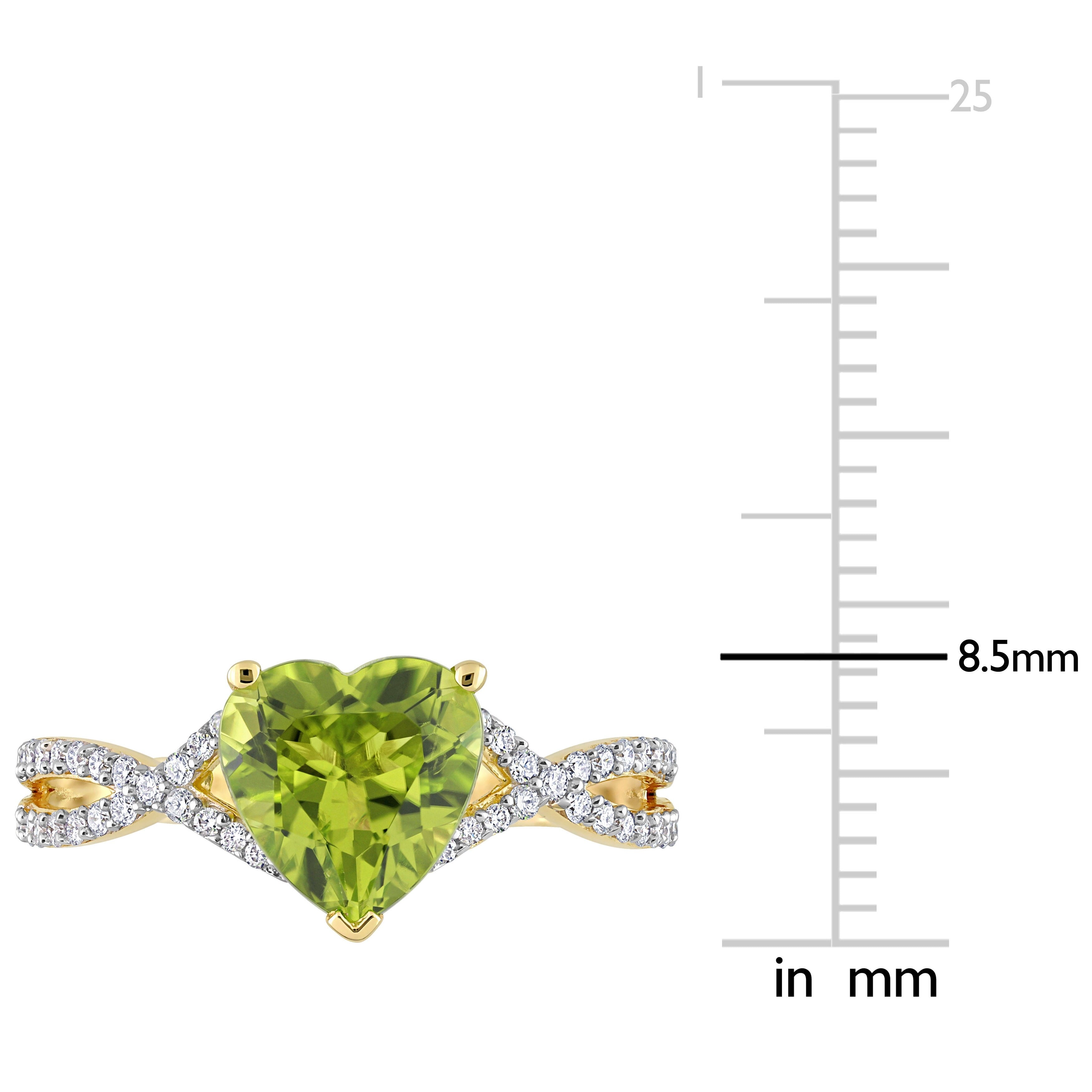 Miadora Heart-cut Peridot and 1/5ct TDW Diamond Crossover Ring in 14k Yellow Gold