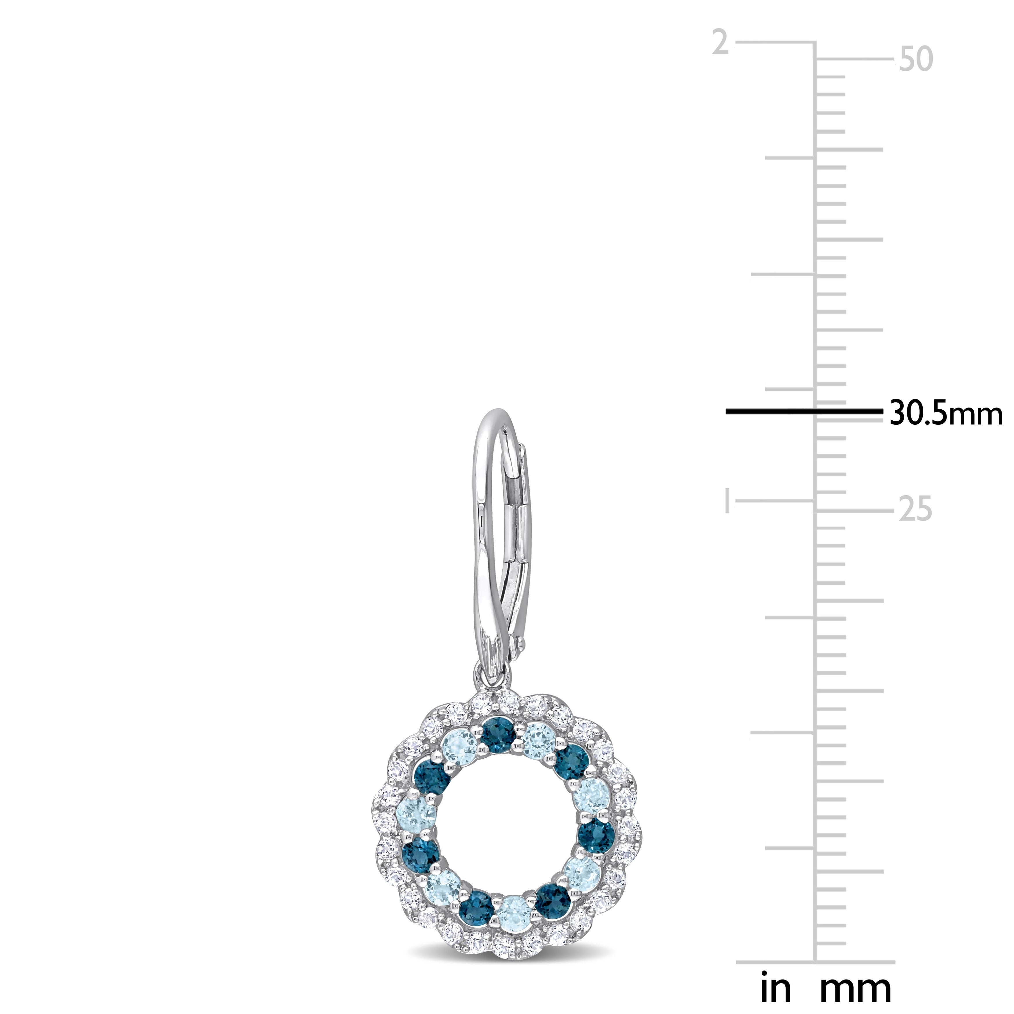 Miadora London Blue Topaz Sky Blue Topaz and White Topaz Open Circle Earrings in Sterling Silver