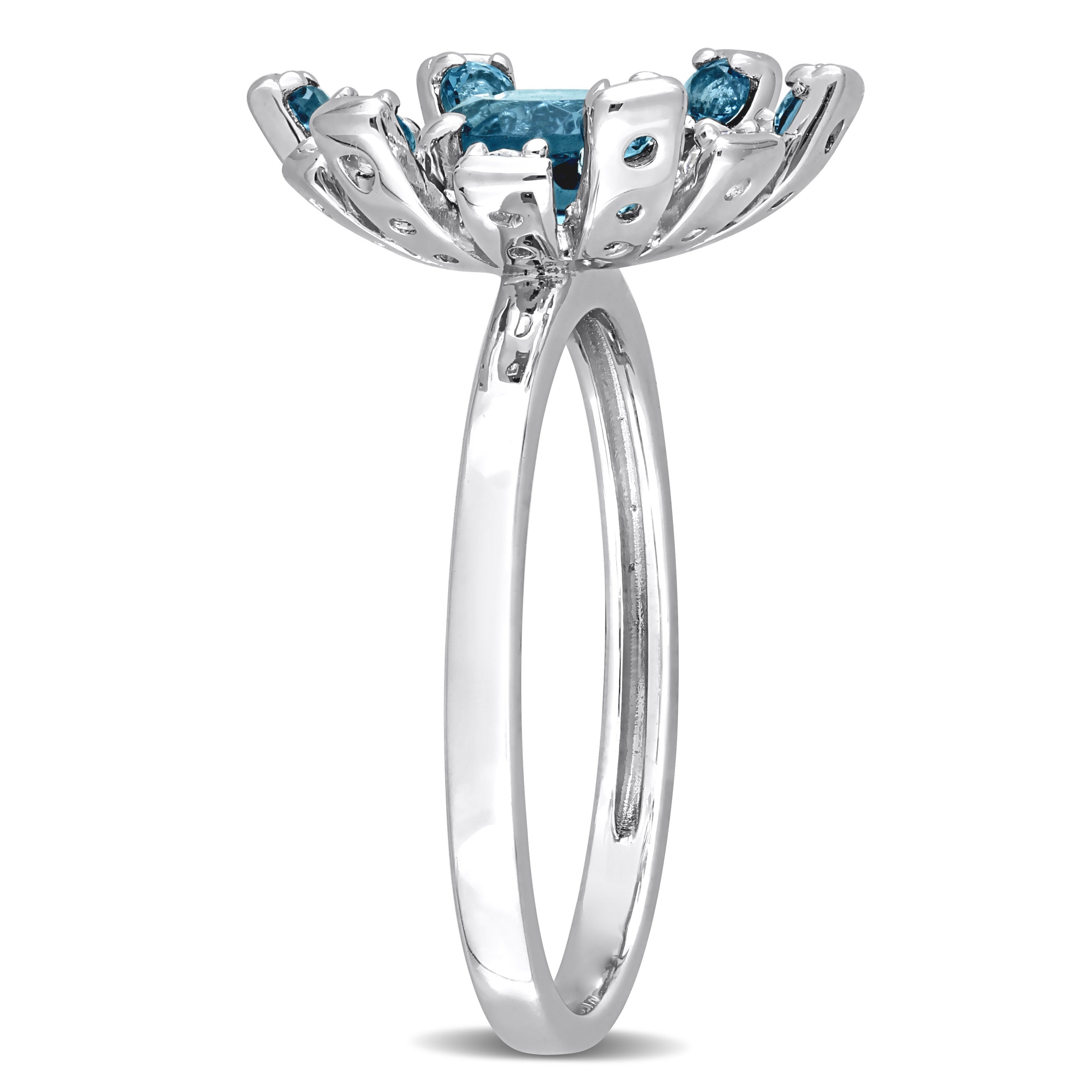 Miadora London Blue Topaz and White Topaz Floral Cluster Ring in Sterling Silver