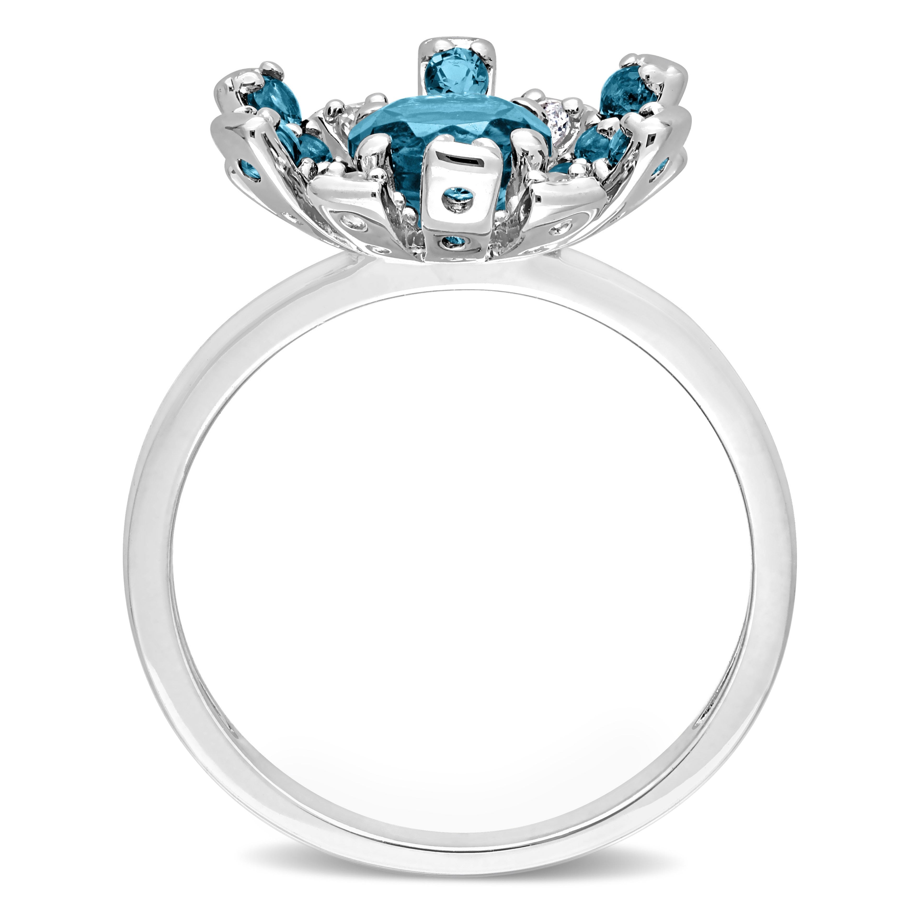 Miadora London Blue Topaz and White Topaz Floral Cluster Ring in Sterling Silver