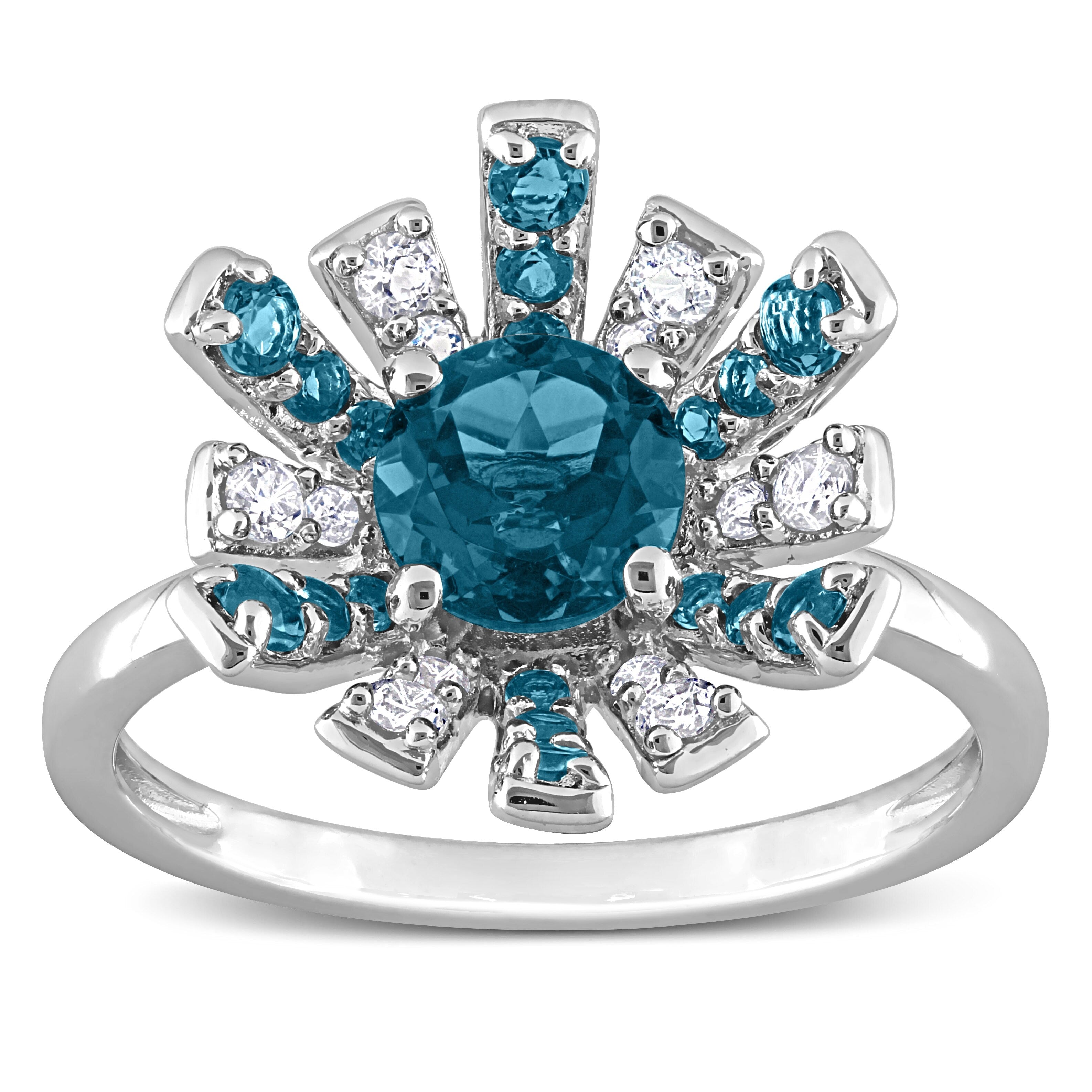 Miadora London Blue Topaz and White Topaz Floral Cluster Ring in Sterling Silver
