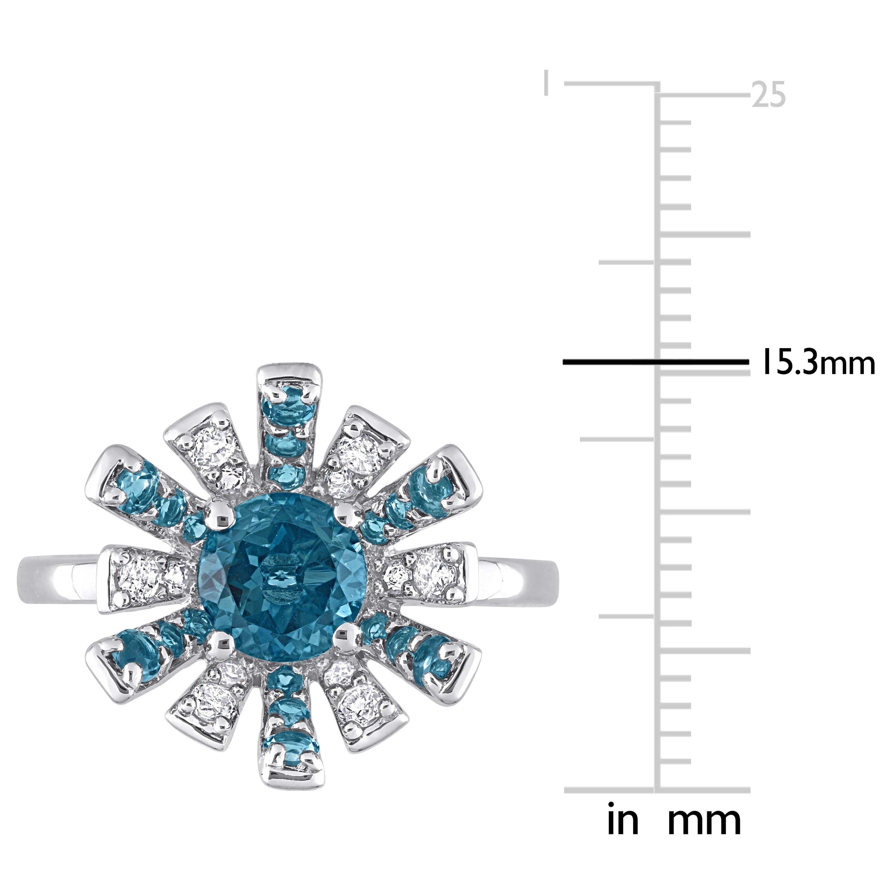 Miadora London Blue Topaz and White Topaz Floral Cluster Ring in Sterling Silver
